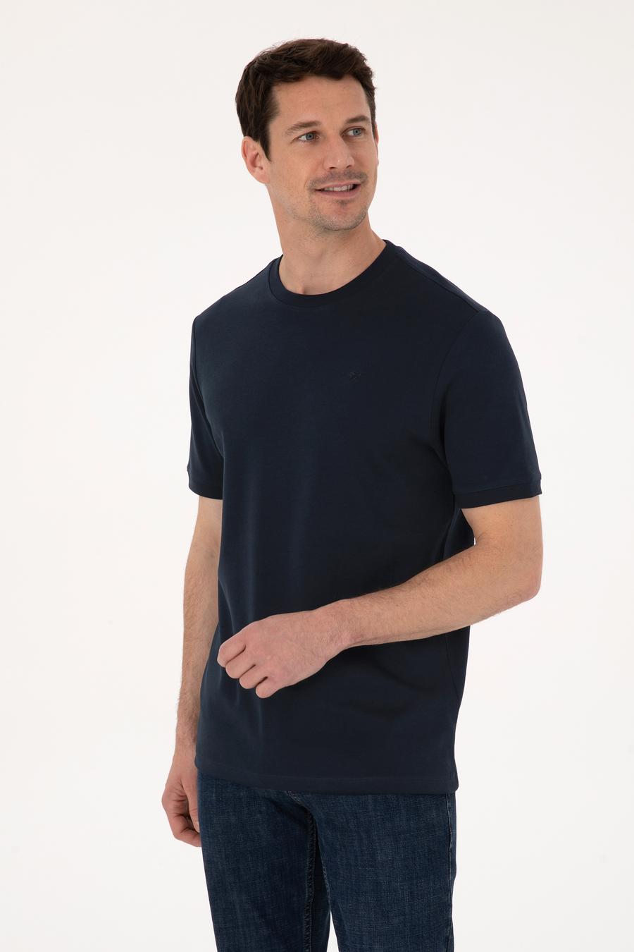 Lacivert Regular Fit %100 Pamuk Bisiklet Yaka Basic T-shirt - 50319801037