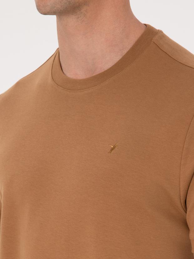 Kahverengi Regular Fit %100 Pamuk Bisiklet Yaka Basic T-shirt