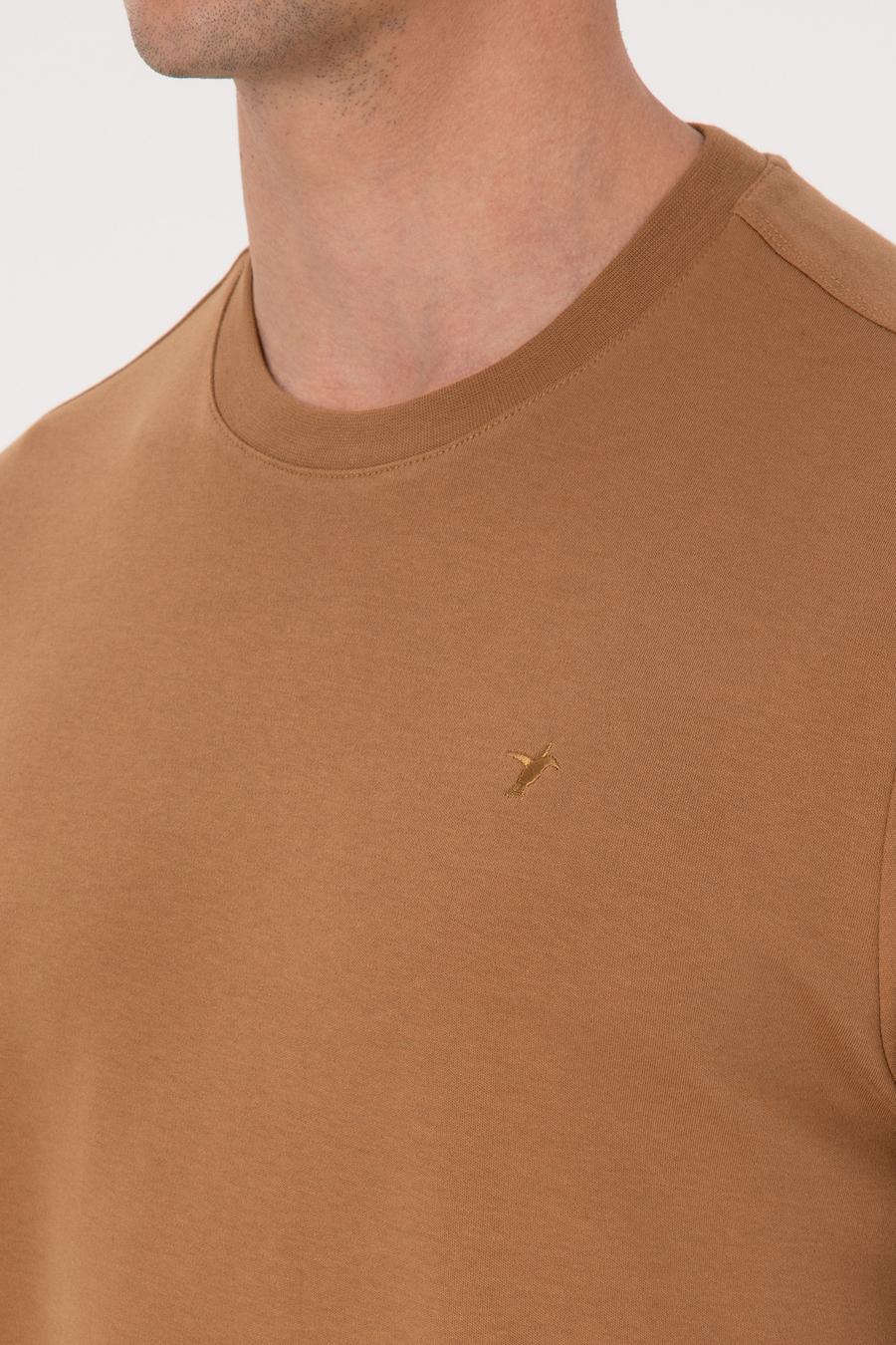 Kahverengi Regular Fit %100 Pamuk Bisiklet Yaka Basic T-shirt - 50319801041