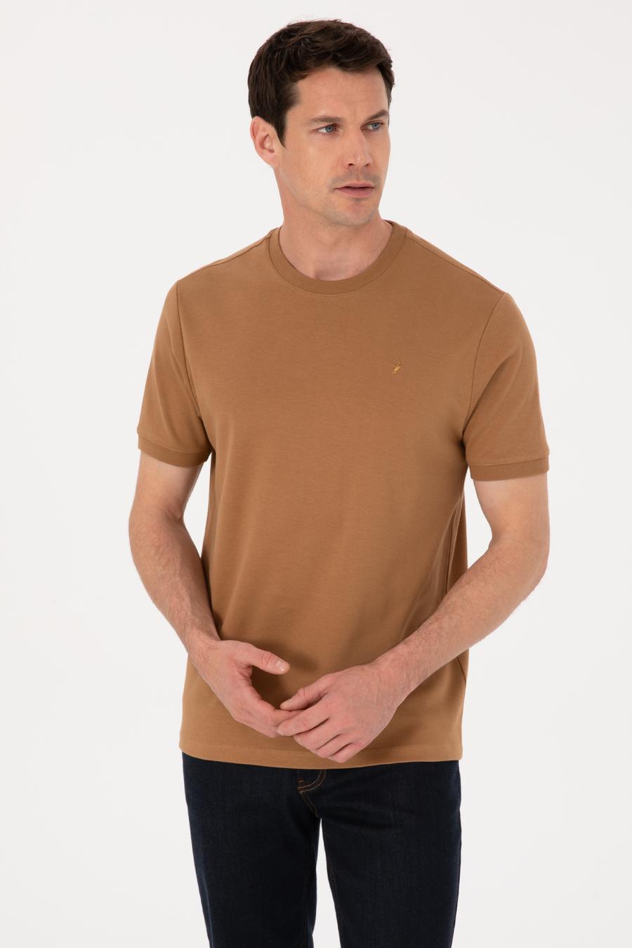 Kahverengi Regular Fit %100 Pamuk Bisiklet Yaka Basic T-shirt - 50319801041