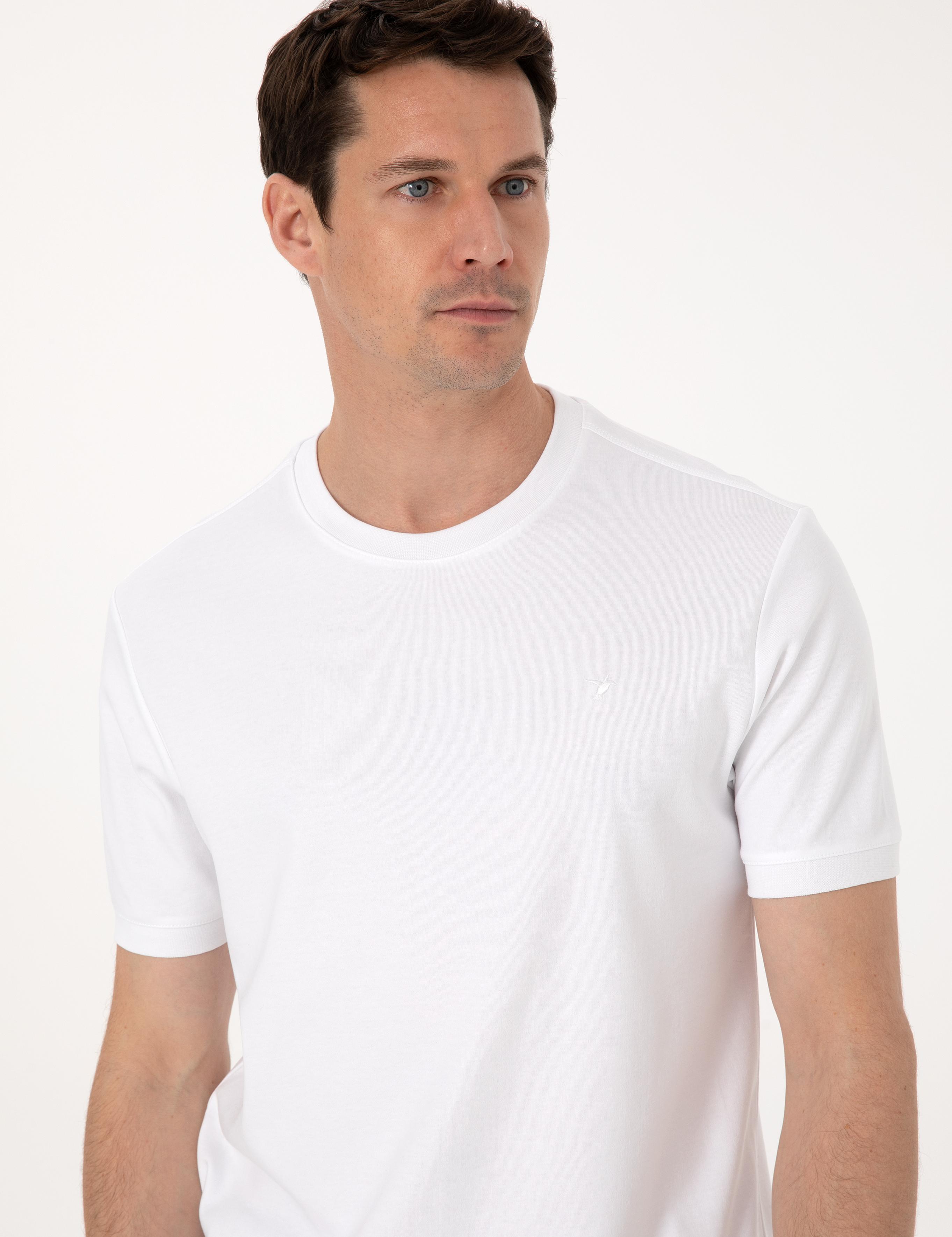 Beyaz Regular Fit %100 Pamuk Bisiklet Yaka Basic T-shirt - 50319801001