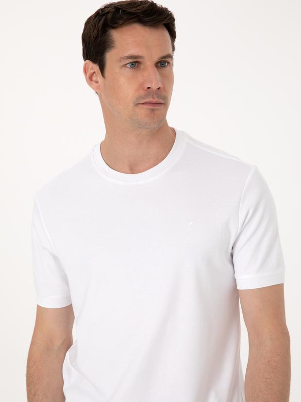 Beyaz Regular Fit %100 Pamuk Bisiklet Yaka Basic T-shirt
