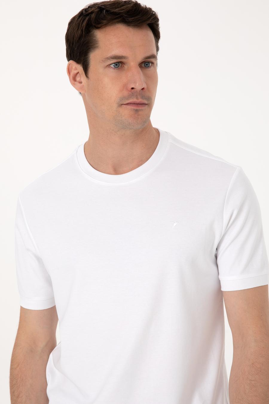 Beyaz Regular Fit %100 Pamuk Bisiklet Yaka Basic T-shirt - 50319801001