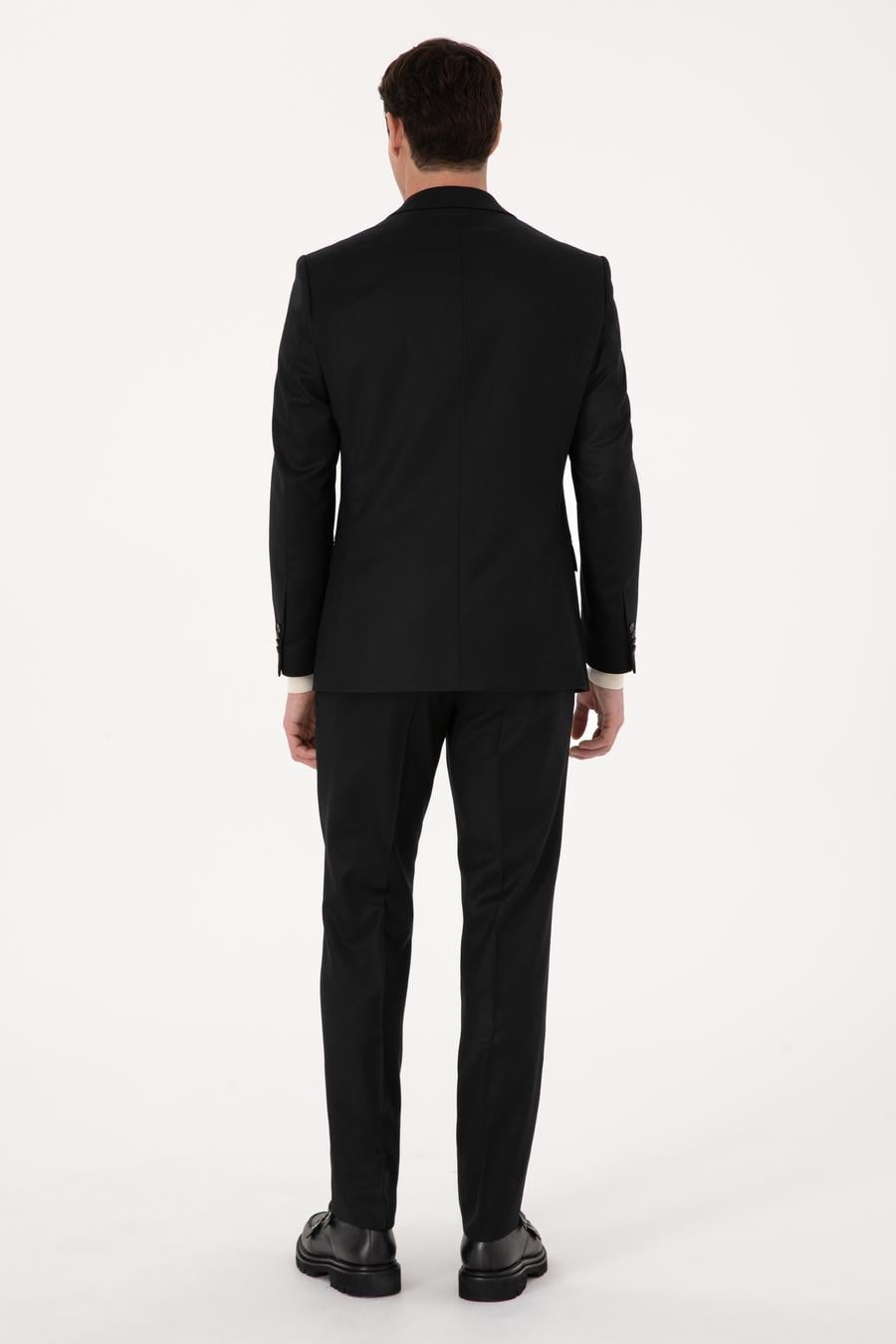 Siyah Slim Fit Yün Karışımlı Mikro Desenli Klasik Pantolon - 50310020007