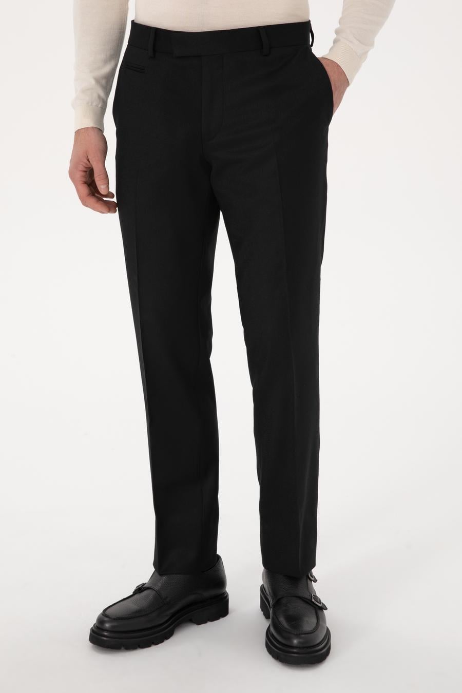 Siyah Slim Fit Yün Karışımlı Mikro Desenli Klasik Pantolon - 50310020007