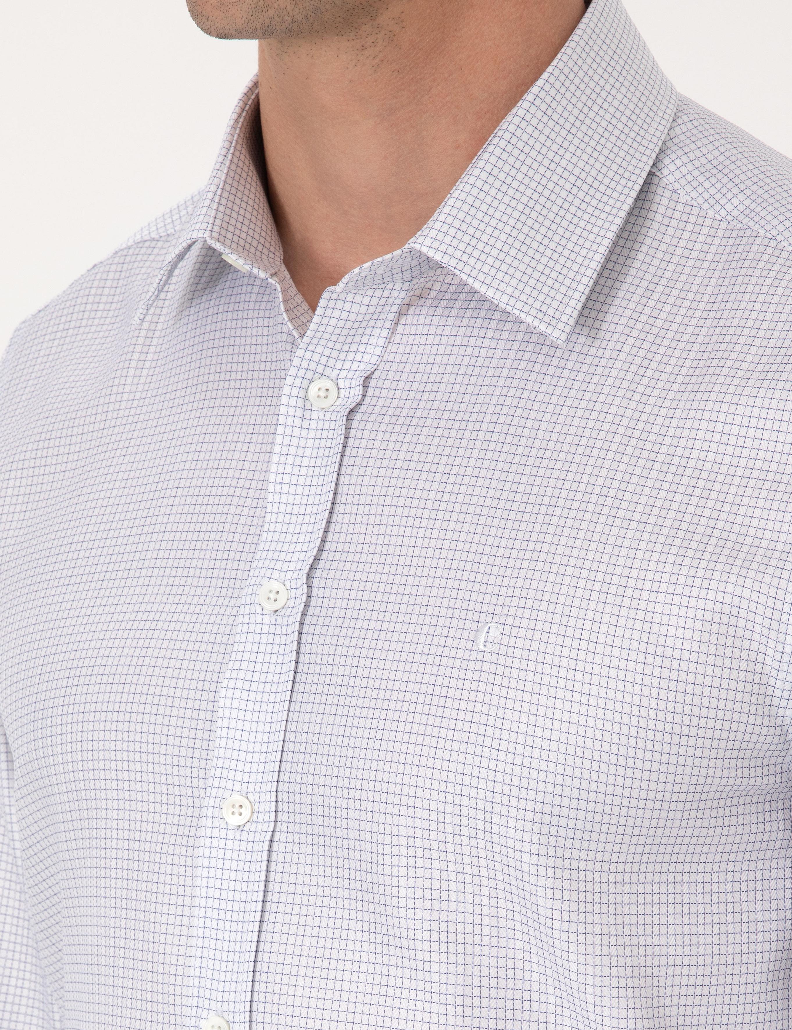 Beyaz Slim Fit %100 Pamuk Kareli Gömlek - 50310470013