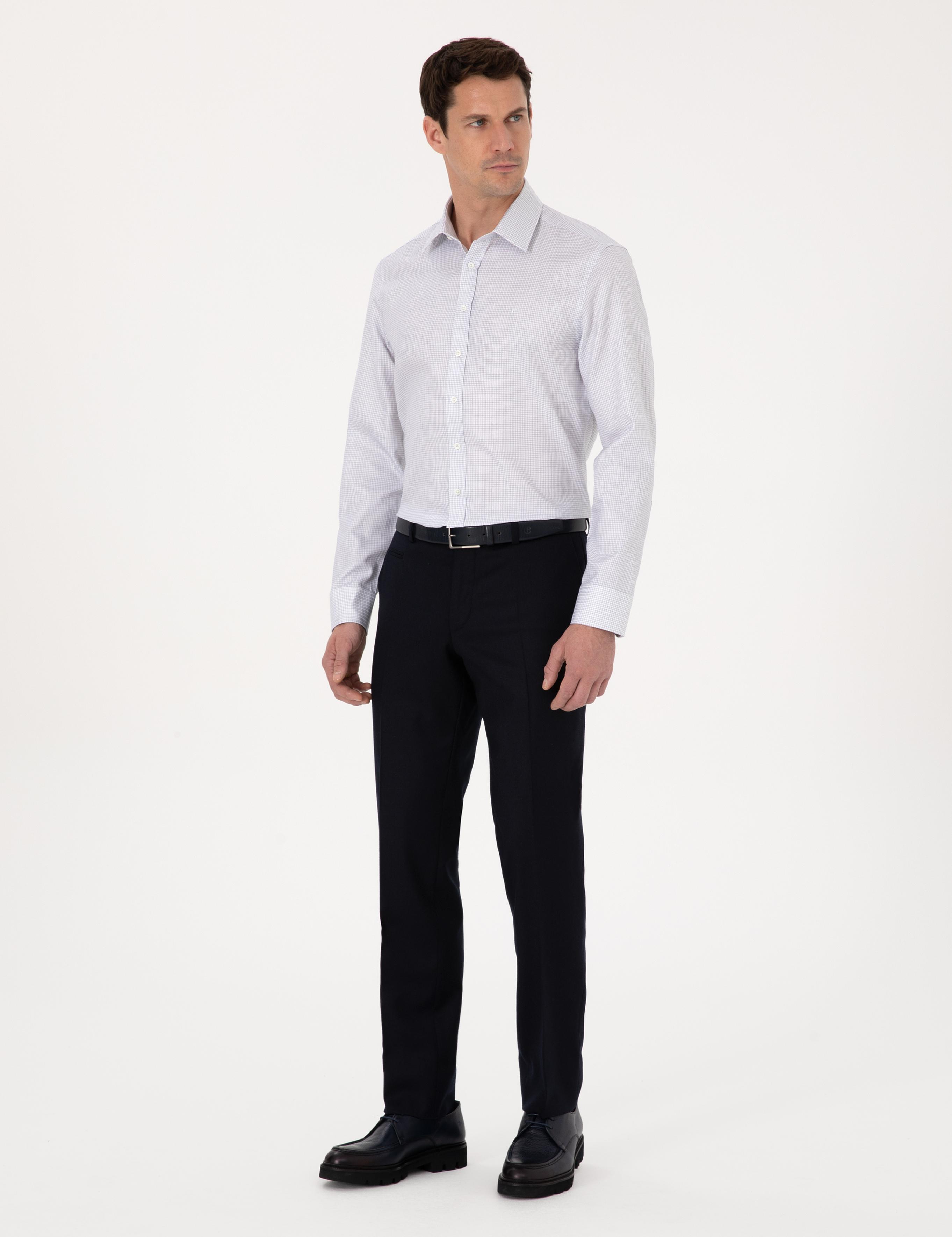 Beyaz Slim Fit %100 Pamuk Kareli Gömlek - 50310470013