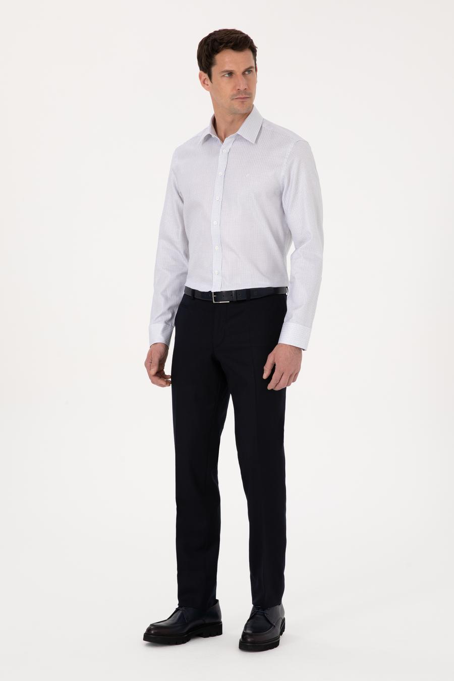 Beyaz Slim Fit %100 Pamuk Kareli Gömlek - 50310470013