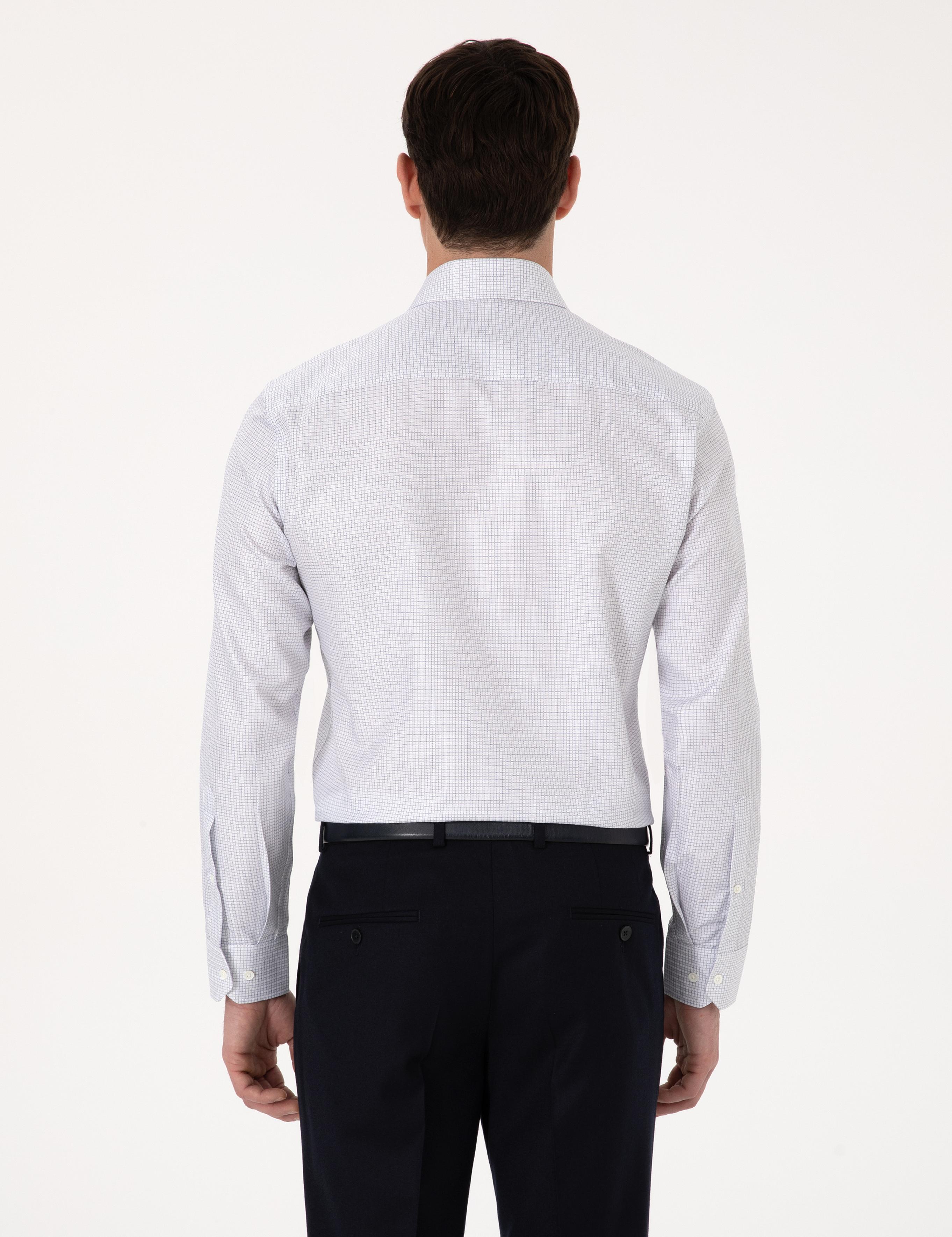 Beyaz Slim Fit %100 Pamuk Kareli Gömlek - 50310470013