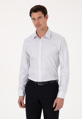 Beyaz Slim Fit %100 Pamuk Kareli Gömlek