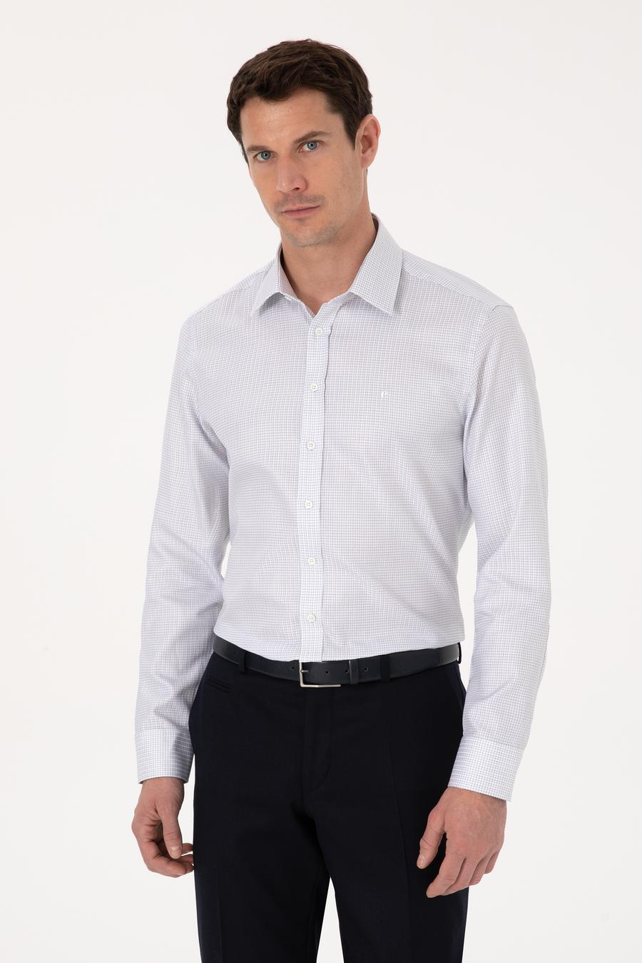 Beyaz Slim Fit %100 Pamuk Kareli Gömlek - 50310470013