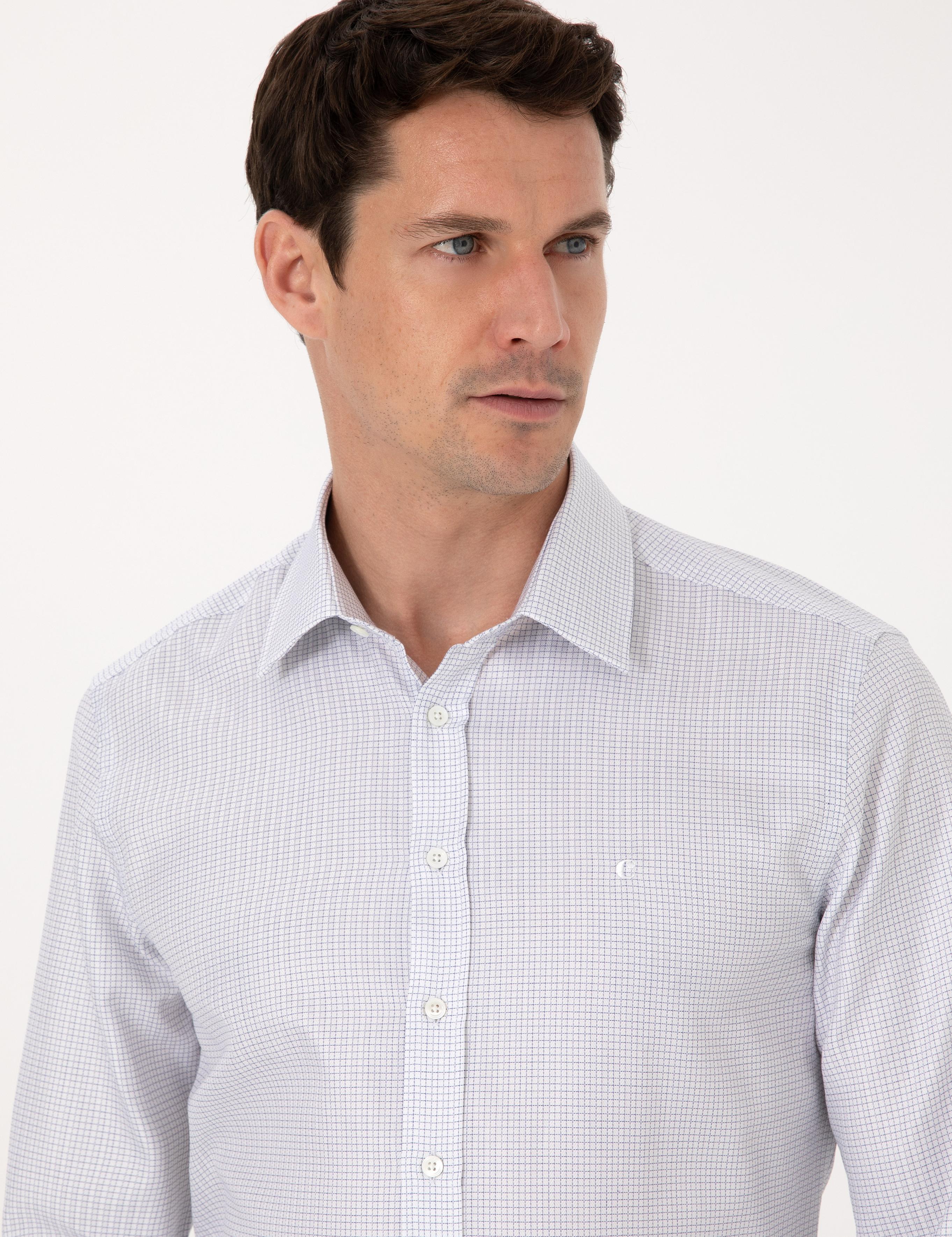Beyaz Slim Fit %100 Pamuk Kareli Gömlek - 50310470013