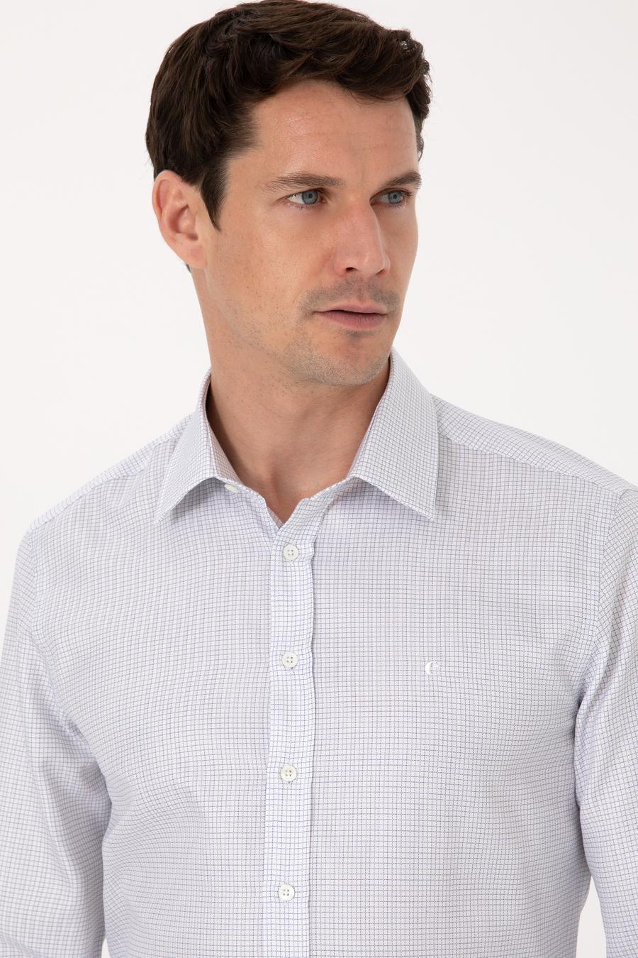 Beyaz Slim Fit %100 Pamuk Kareli Gömlek - 50310470013