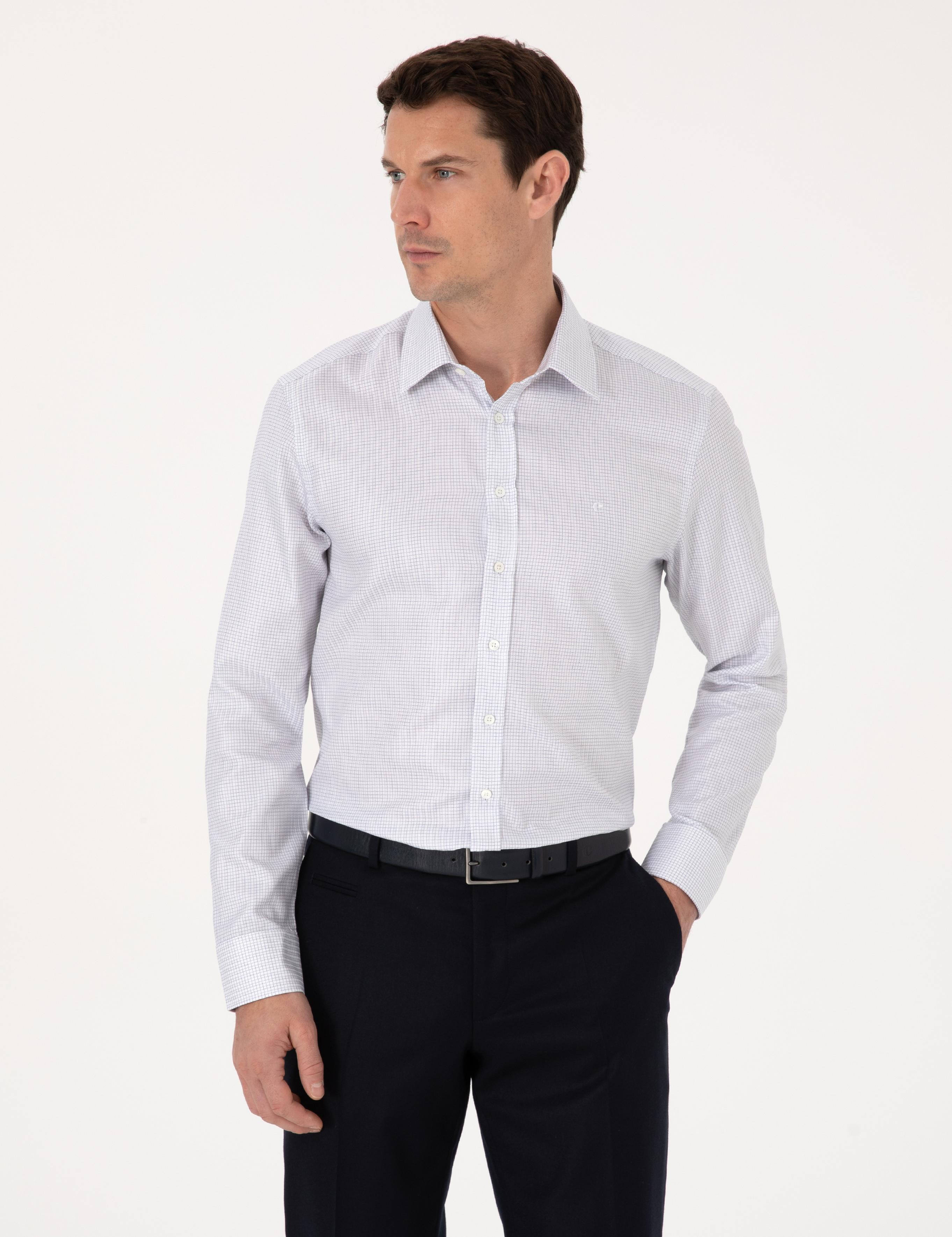 Beyaz Slim Fit %100 Pamuk Kareli Gömlek - 50310470013