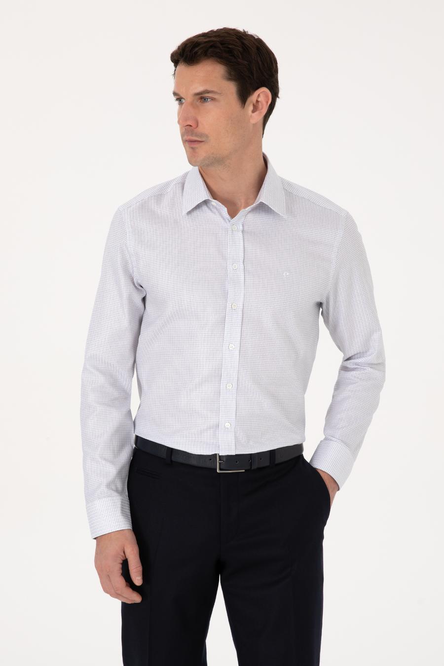 Beyaz Slim Fit %100 Pamuk Kareli Gömlek - 50310470013