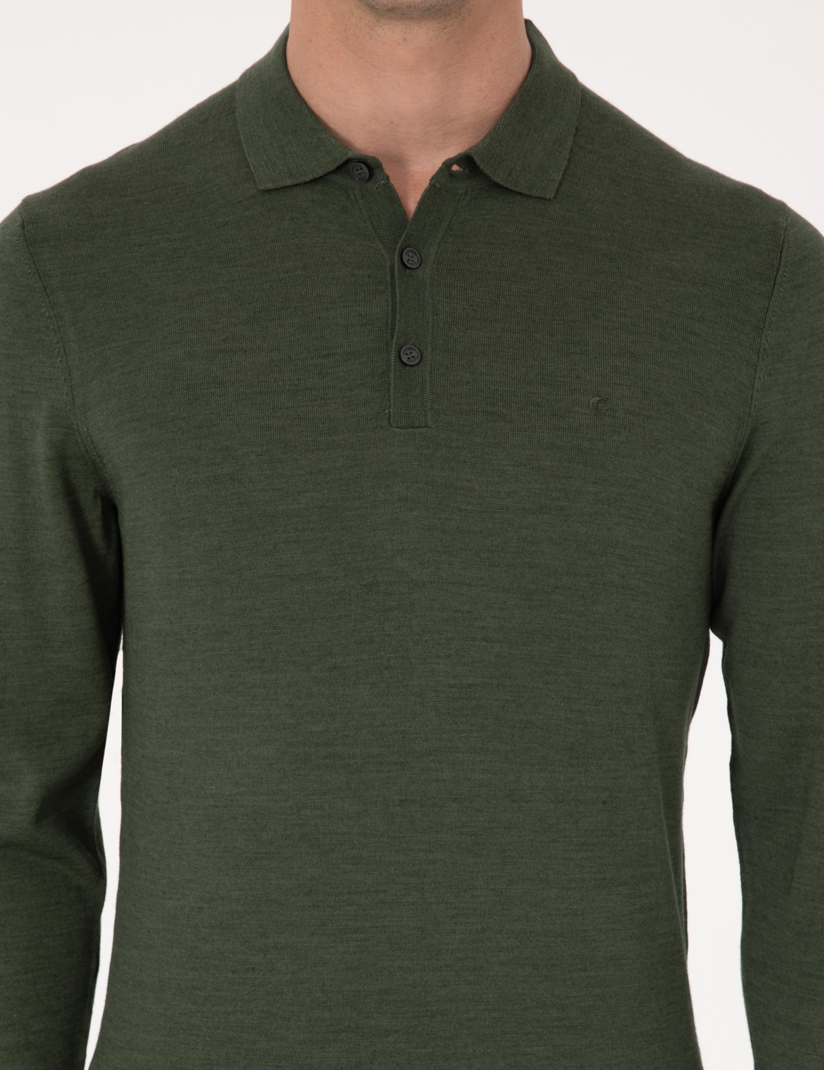 Haki Slim Fit Yün Karışımlı Polo Yaka Basic Triko Kazak - 50315267011