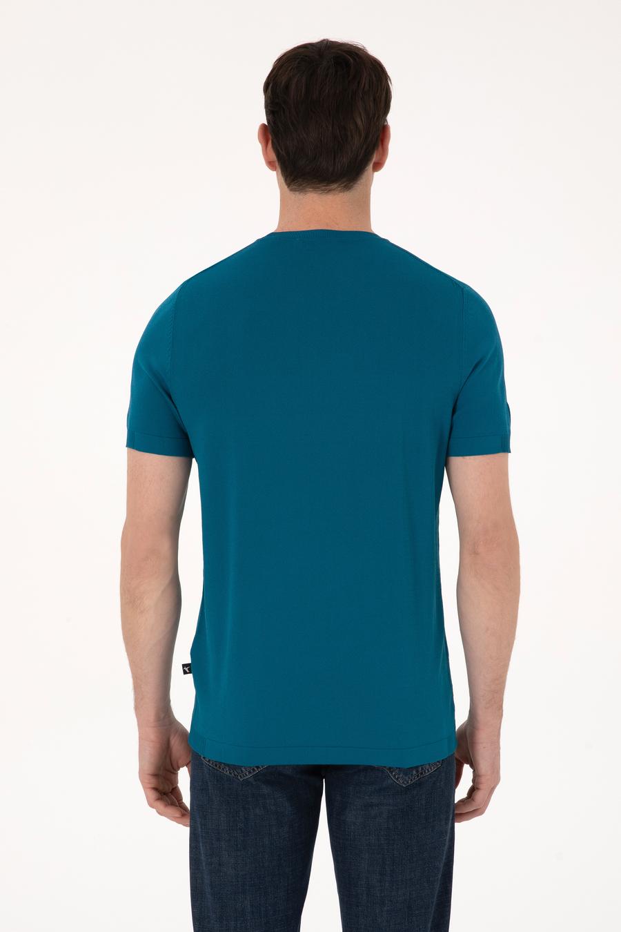 Petrol Mavisi Slim Fit Bisiklet Yaka Triko T-shirt - 50311875036