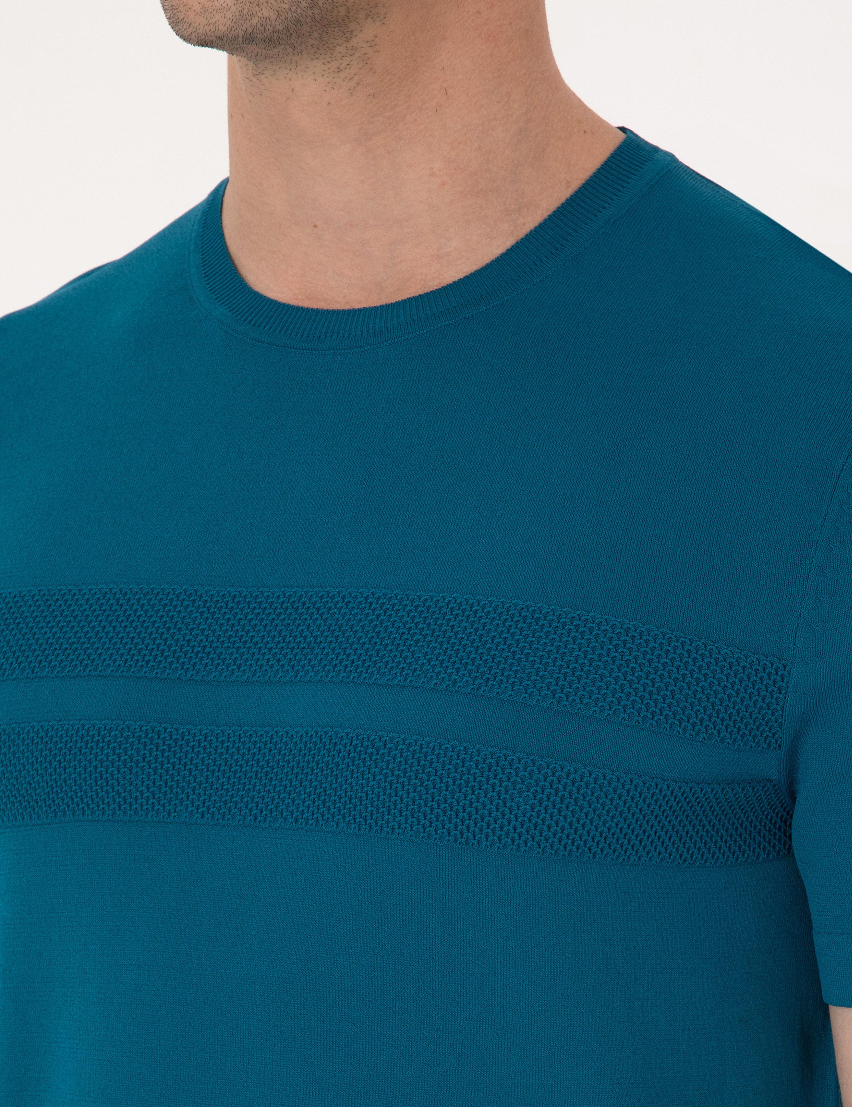 Petrol Mavisi Slim Fit Bisiklet Yaka Triko T-shirt - 50311875036