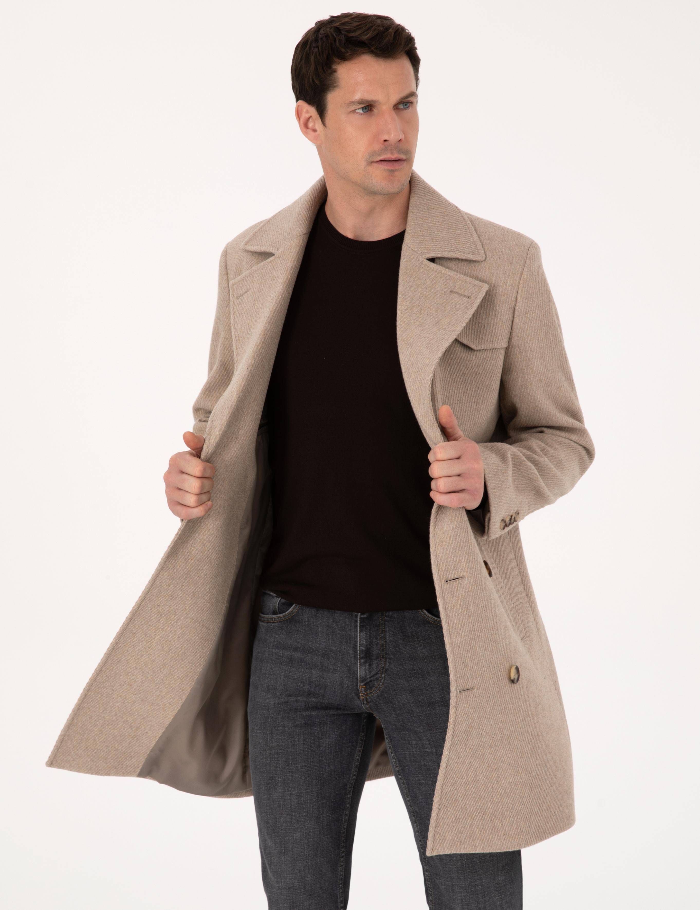 Bej Regular Fit Yün Karışımlı Kaban Kaşe - 50311634028