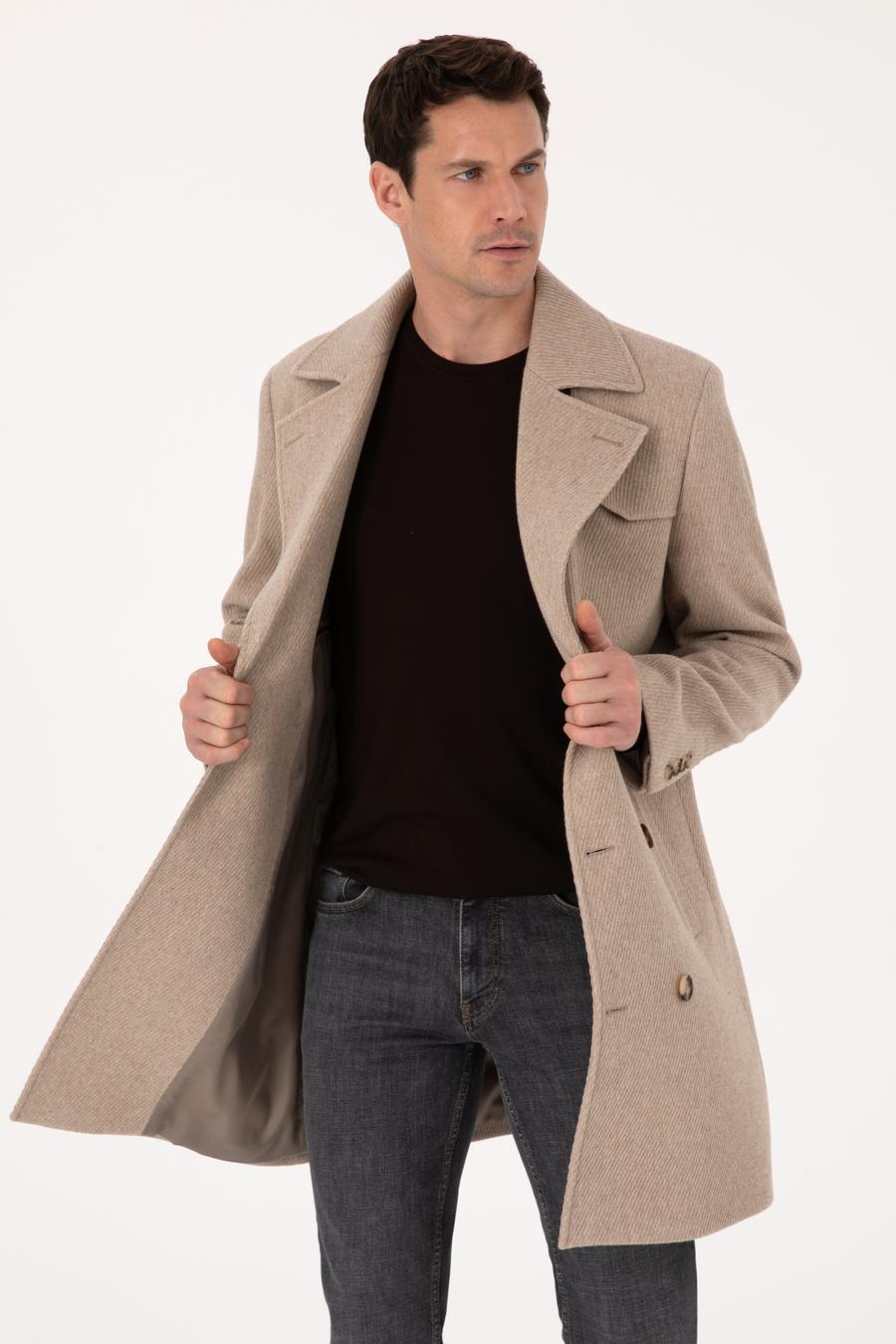 Bej Regular Fit Yün Karışımlı Kaban Kaşe - 50311634028