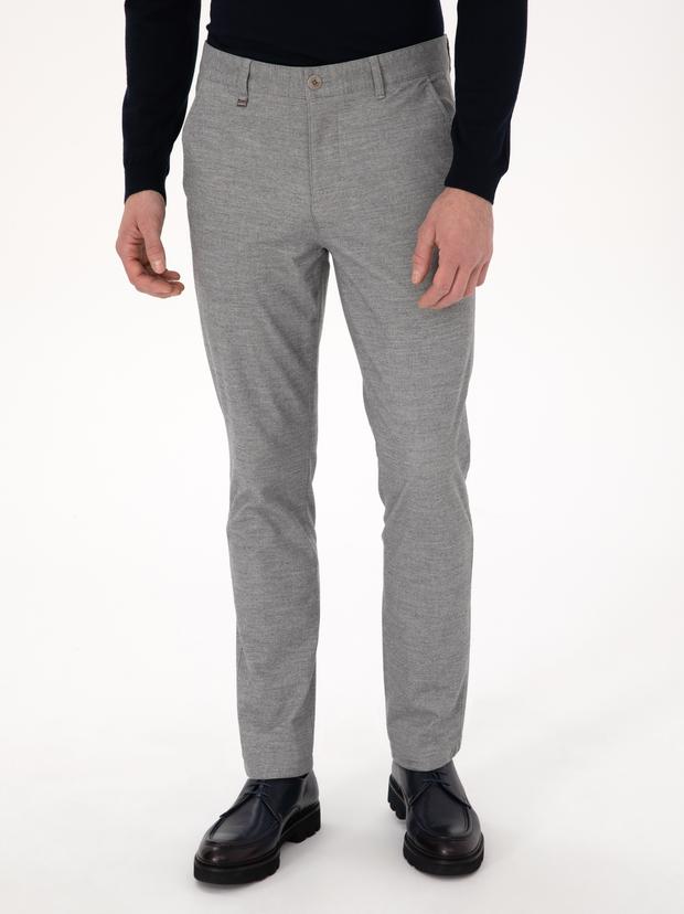 Gri Slim Fit Mikro Desenli Pamuk Karışımlı Kanvas Pantolon
