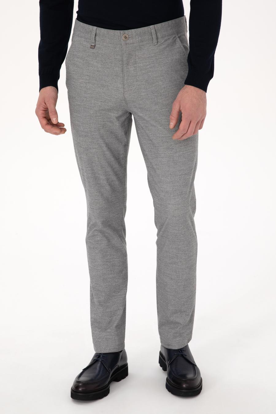 Gri Slim Fit Mikro Desenli Pamuk Karışımlı Kanvas Pantolon - 50308714128