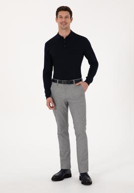 Gri Slim Fit Mikro Desenli Pamuk Karışımlı Kanvas Pantolon