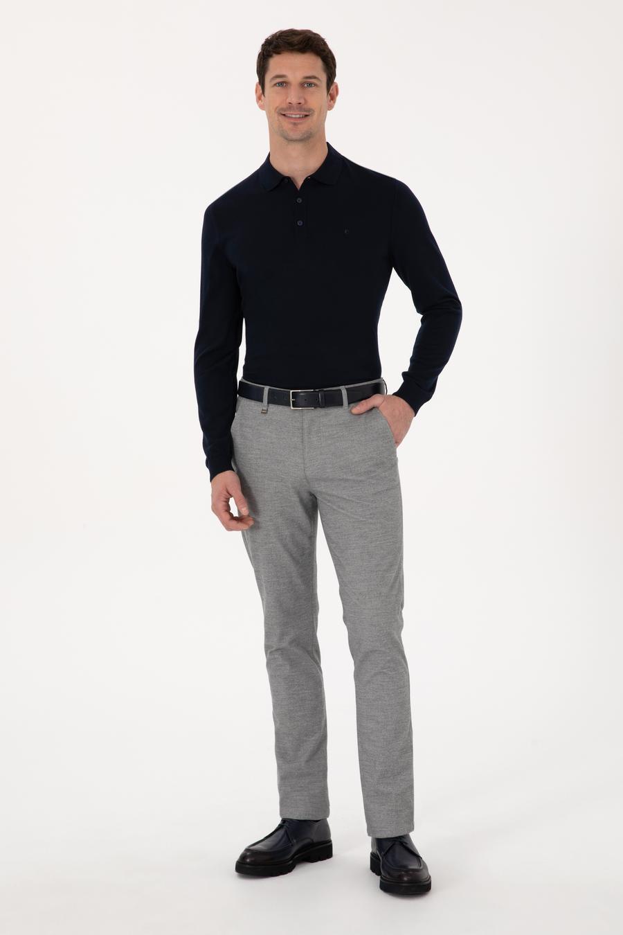 Gri Slim Fit Mikro Desenli Pamuk Karışımlı Kanvas Pantolon - 50308714128