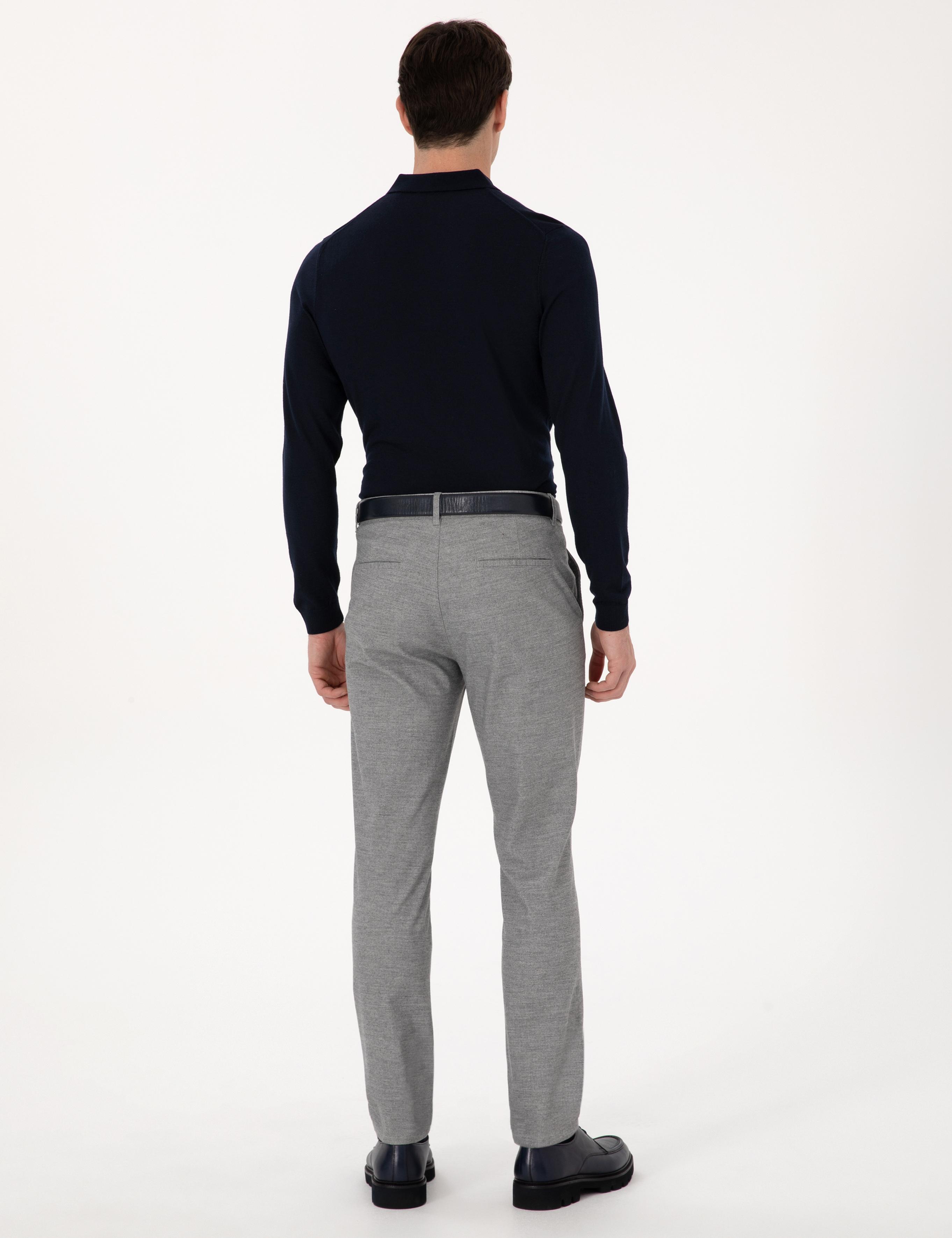 Gri Slim Fit Mikro Desenli Pamuk Karışımlı Kanvas Pantolon - 50308714128