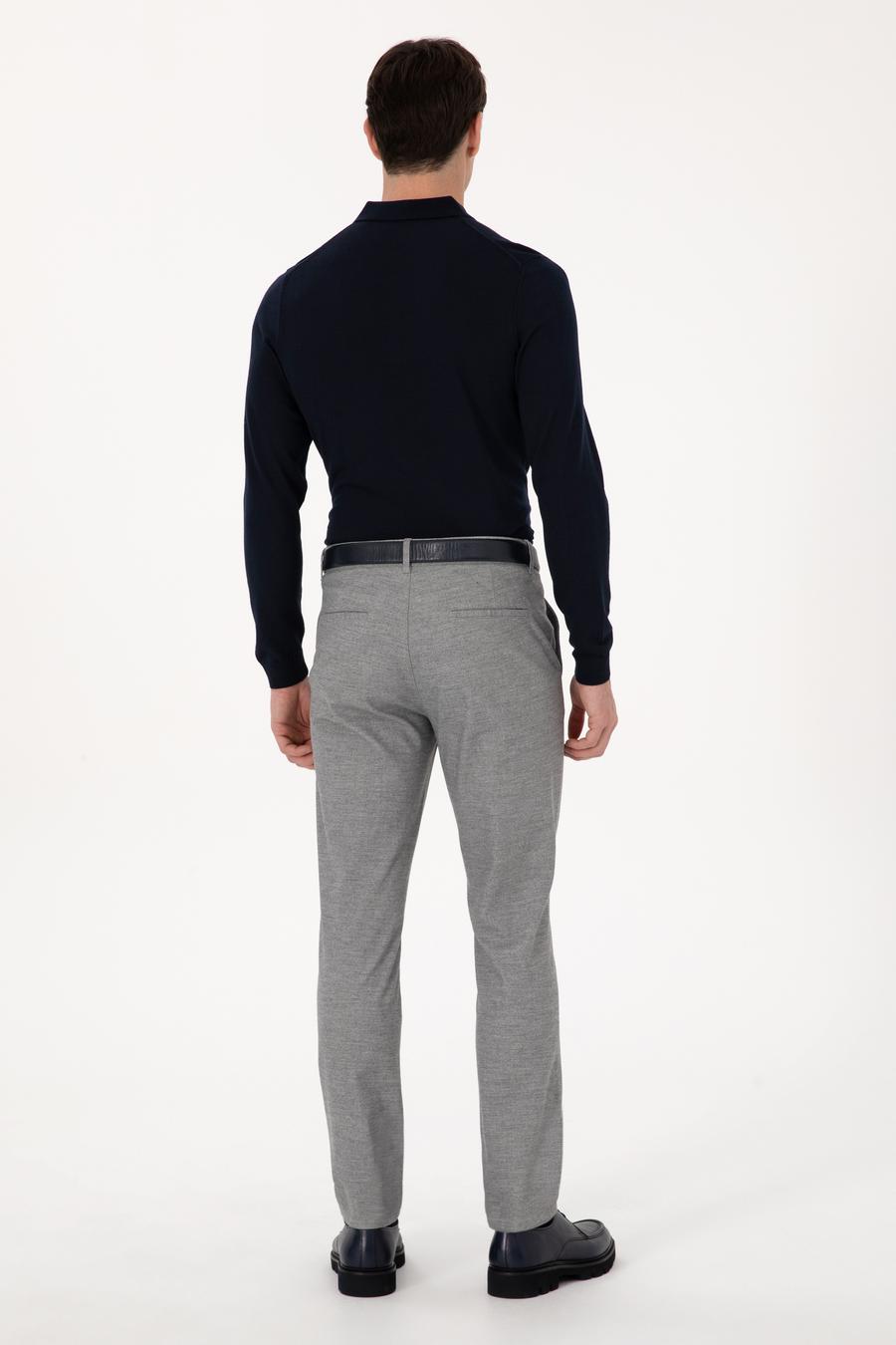 Gri Slim Fit Mikro Desenli Pamuk Karışımlı Kanvas Pantolon - 50308714128