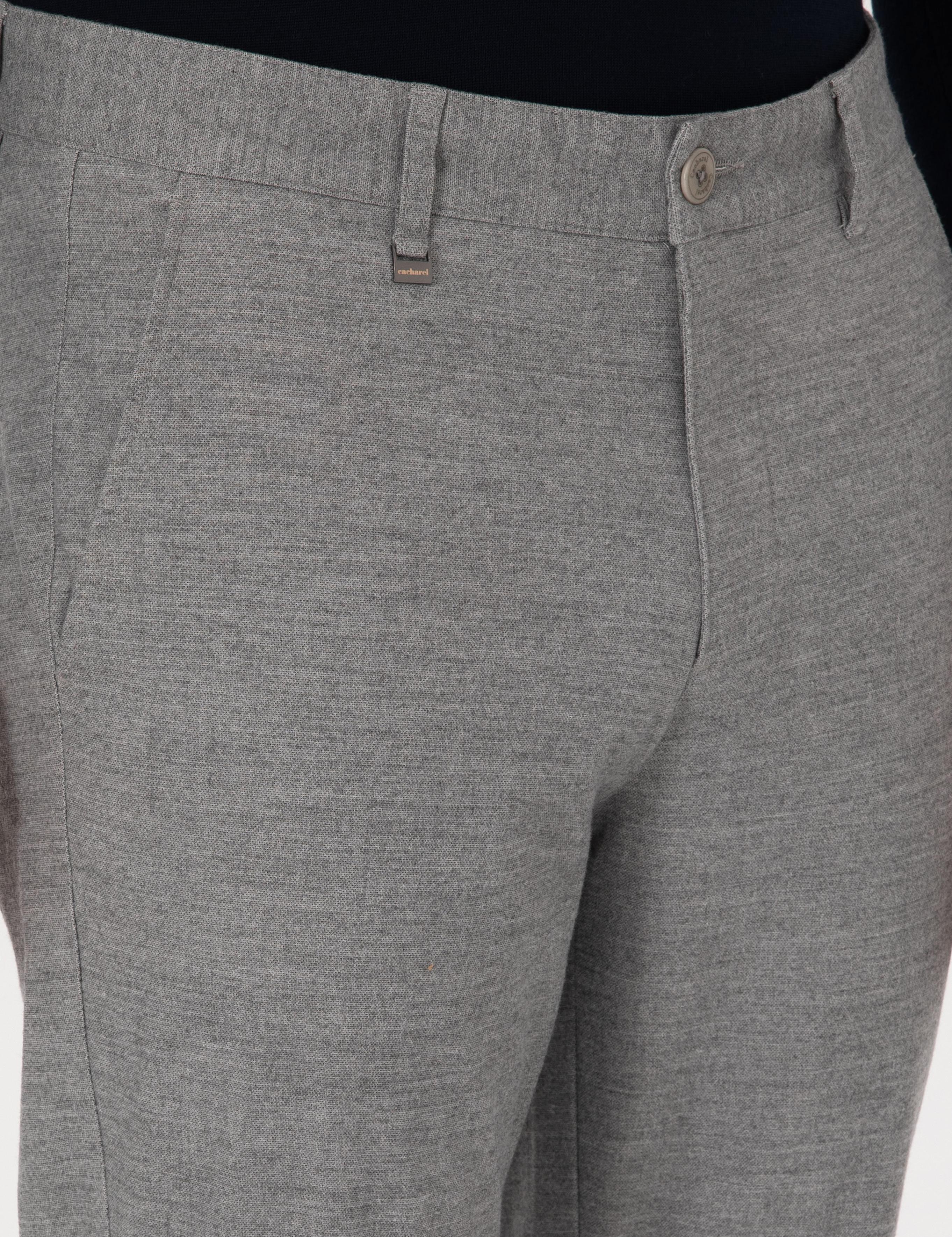 Gri Slim Fit Mikro Desenli Pamuk Karışımlı Kanvas Pantolon - 50308714128
