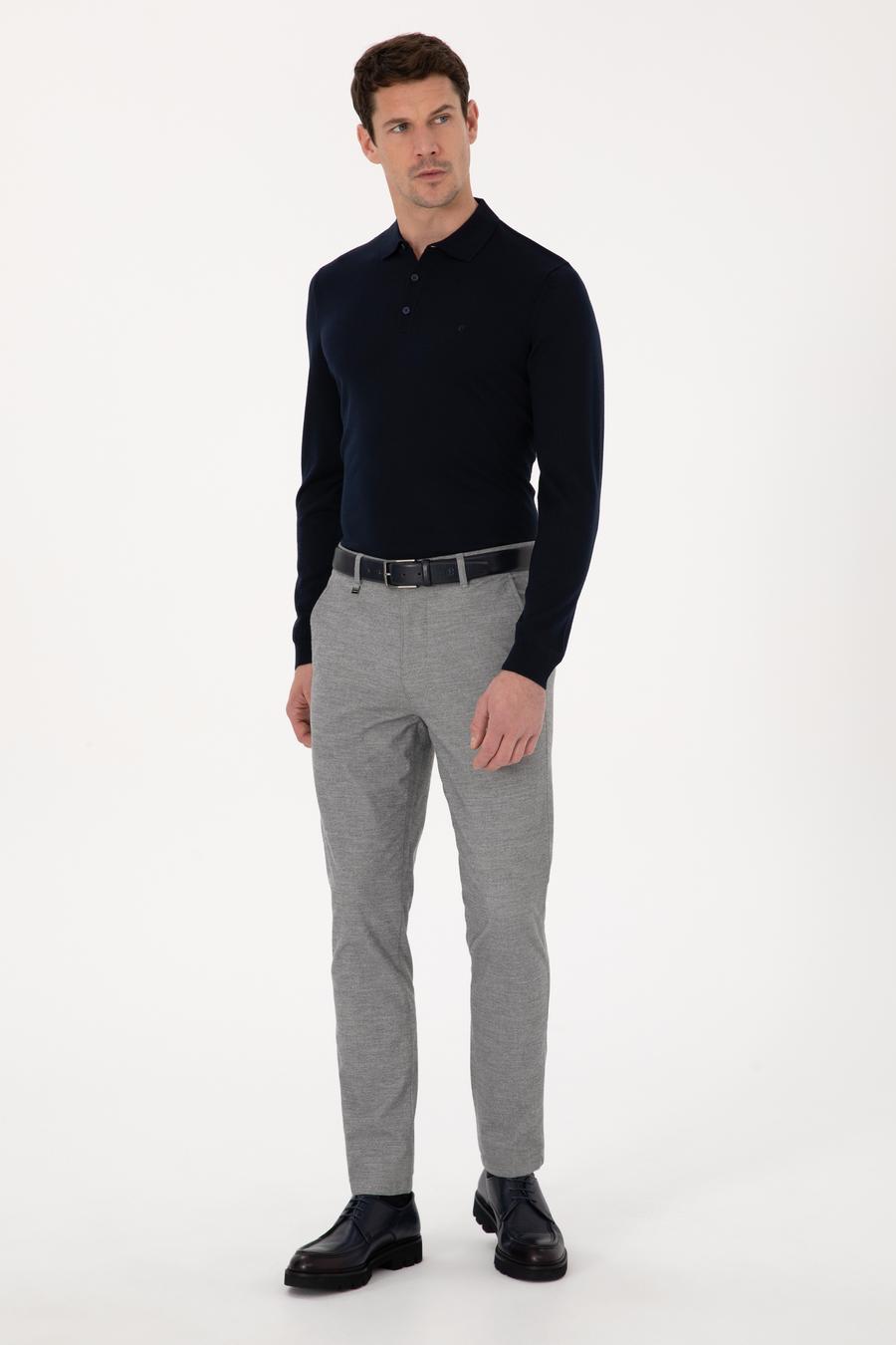Gri Slim Fit Mikro Desenli Pamuk Karışımlı Kanvas Pantolon - 50308714128