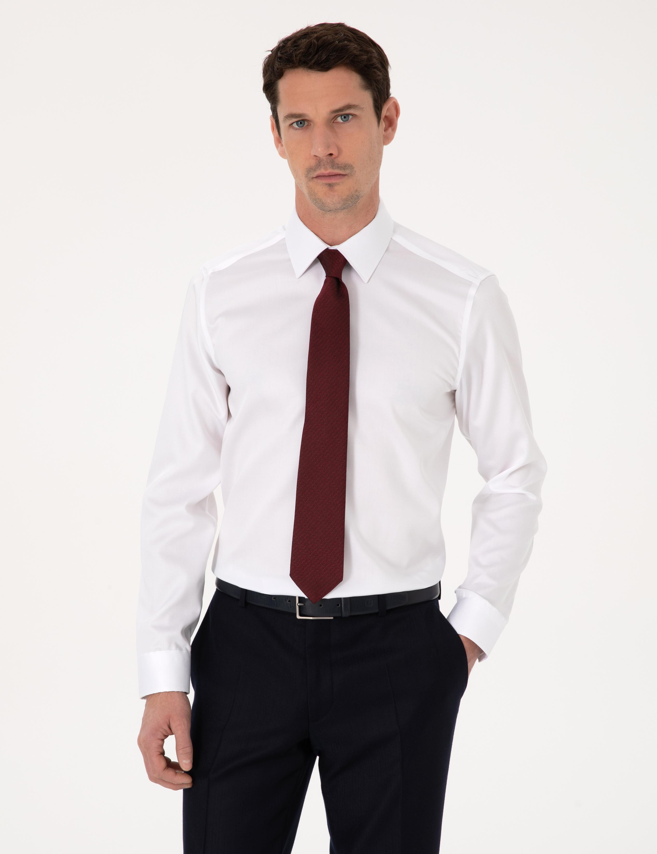 Beyaz Slim Fit %100 Pamuk Non Iron Kolay Ütülenebilir Klasik Gömlek - 50314613007