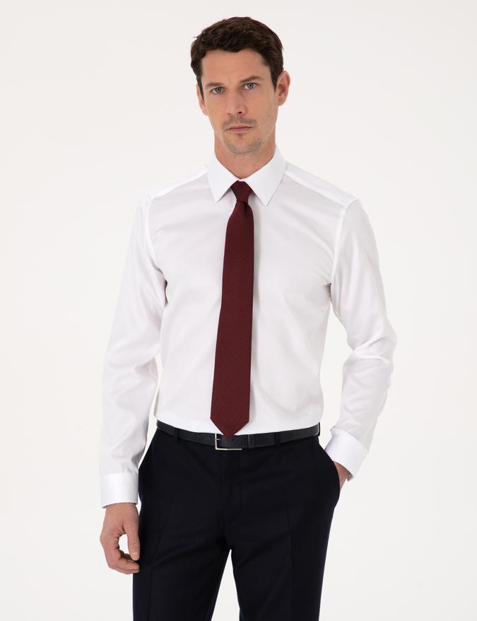 Beyaz Slim Fit %100 Pamuk Non Iron Kolay Ütülenebilir Klasik Gömlek