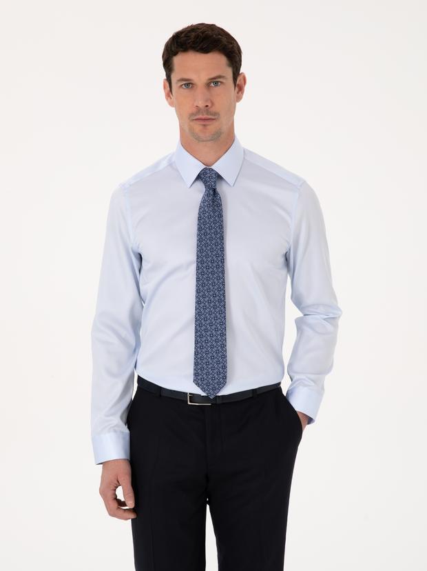 Açık Mavi Slim Fit %100 Pamuk Non Iron Kolay Ütülenebilir Klasik Gömlek