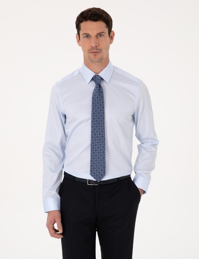Açık Mavi Slim Fit %100 Pamuk Non Iron Kolay Ütülenebilir Klasik Gömlek