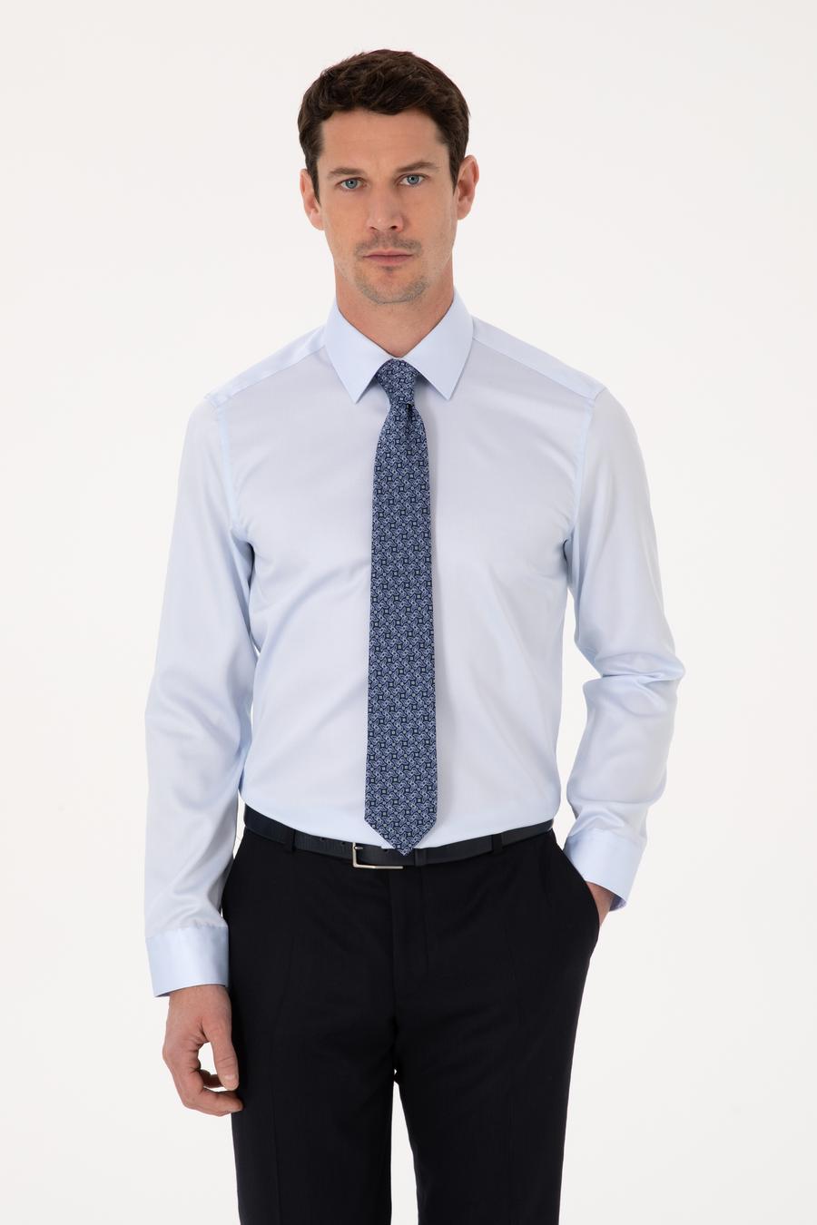 Açık Mavi Slim Fit %100 Pamuk Non Iron Kolay Ütülenebilir Klasik Gömlek - 50314613057