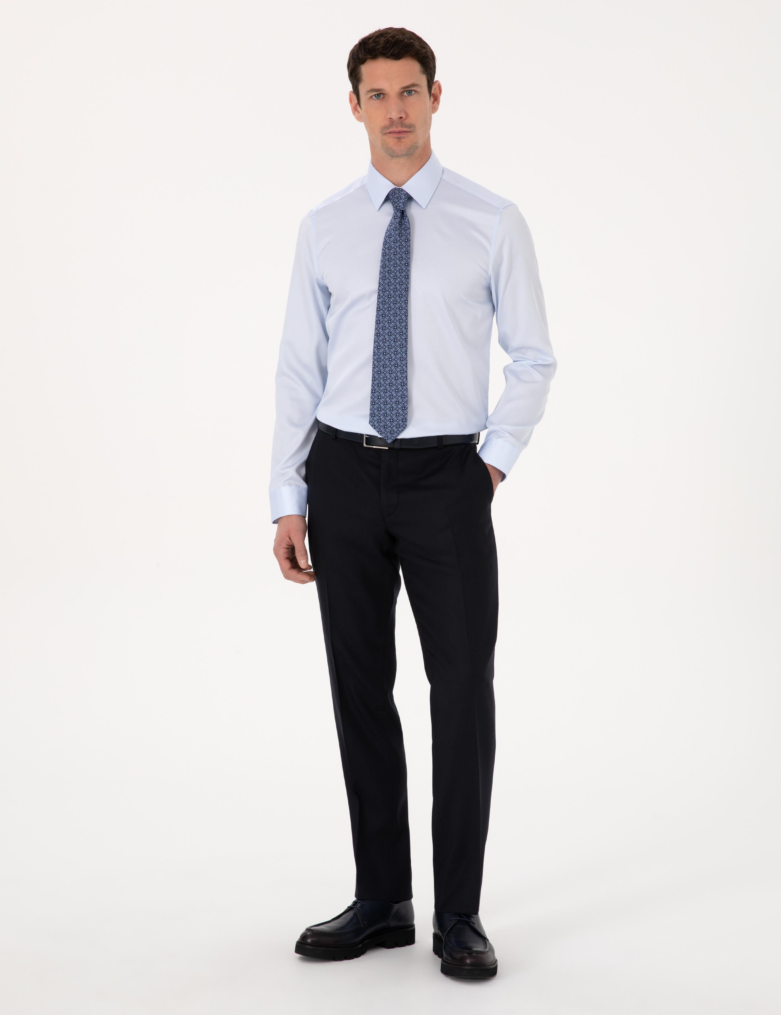 Açık Mavi Slim Fit %100 Pamuk Non Iron Kolay Ütülenebilir Klasik Gömlek - 50314613057