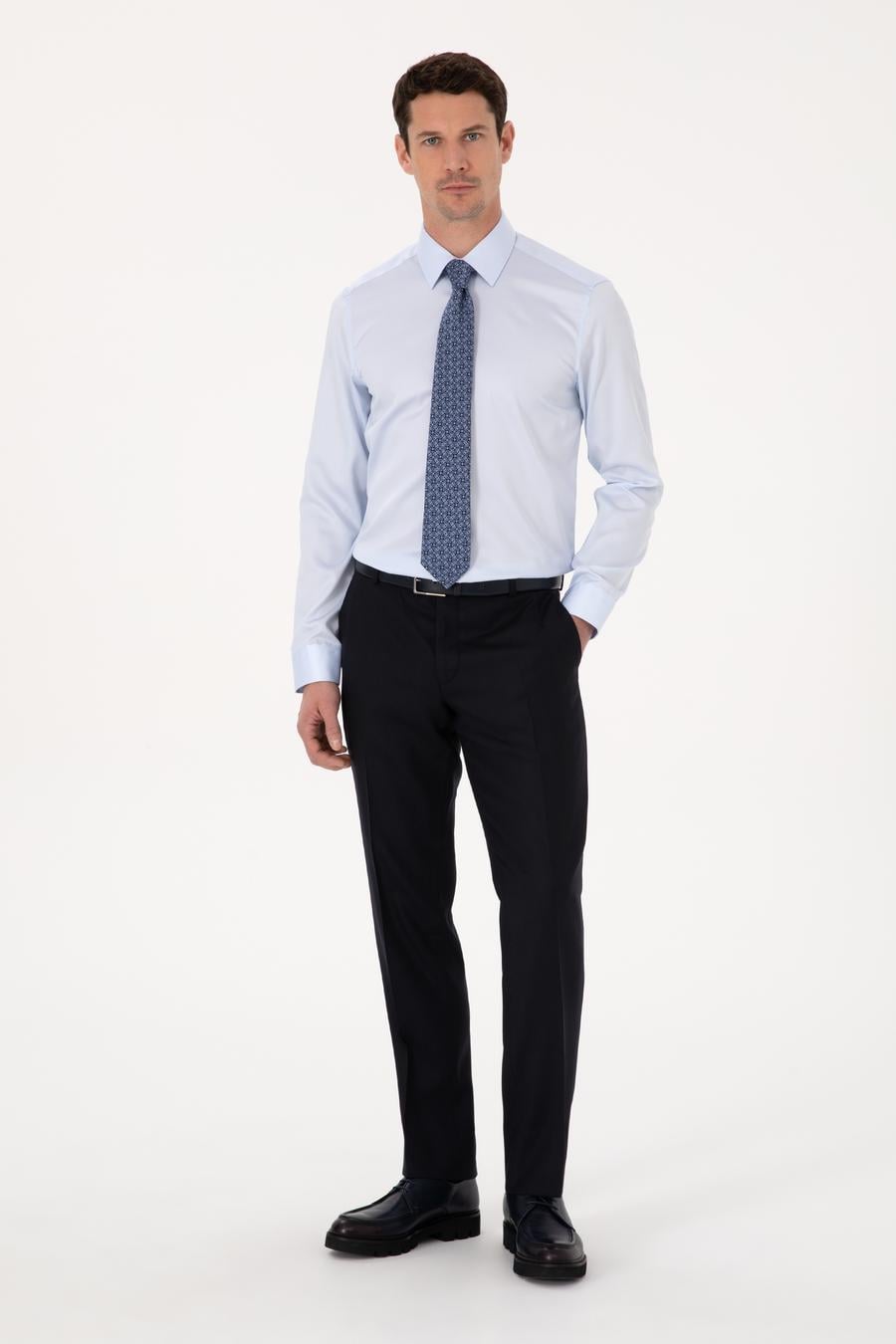Açık Mavi Slim Fit %100 Pamuk Non Iron Kolay Ütülenebilir Klasik Gömlek - 50314613057