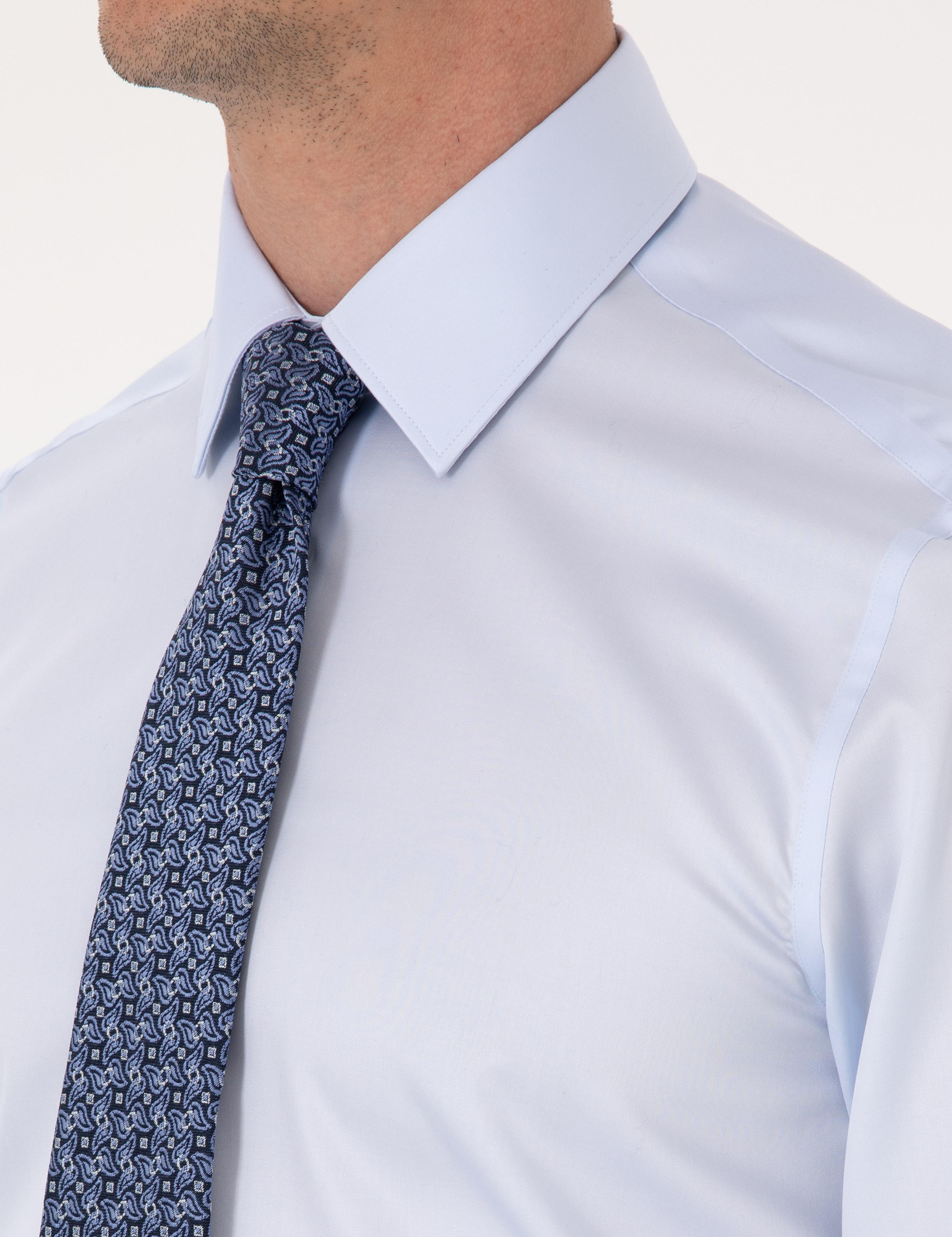 Açık Mavi Slim Fit %100 Pamuk Non Iron Kolay Ütülenebilir Klasik Gömlek - 50314613057