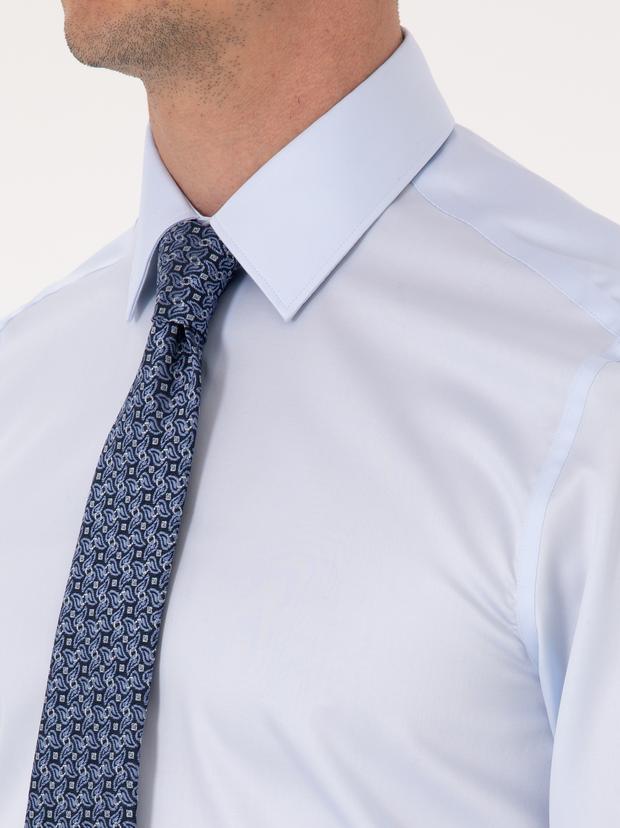 Açık Mavi Slim Fit %100 Pamuk Non Iron Kolay Ütülenebilir Klasik Gömlek