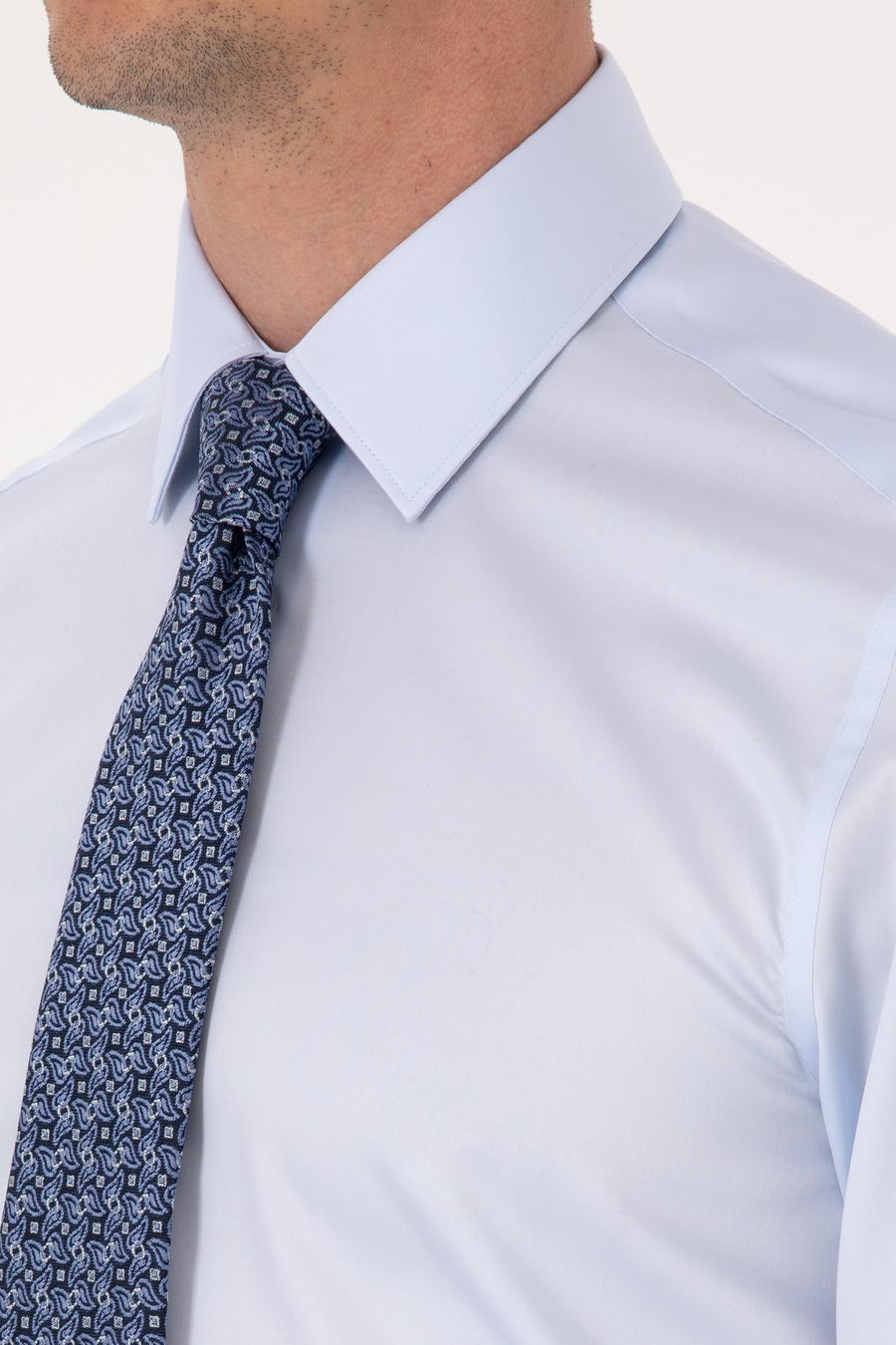 Açık Mavi Slim Fit %100 Pamuk Non Iron Kolay Ütülenebilir Klasik Gömlek - 50314613057