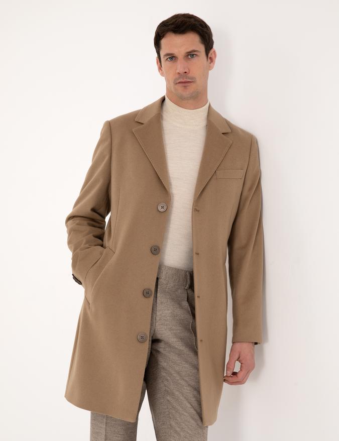 Camel Slim Fit %100 Kaşmir Palto