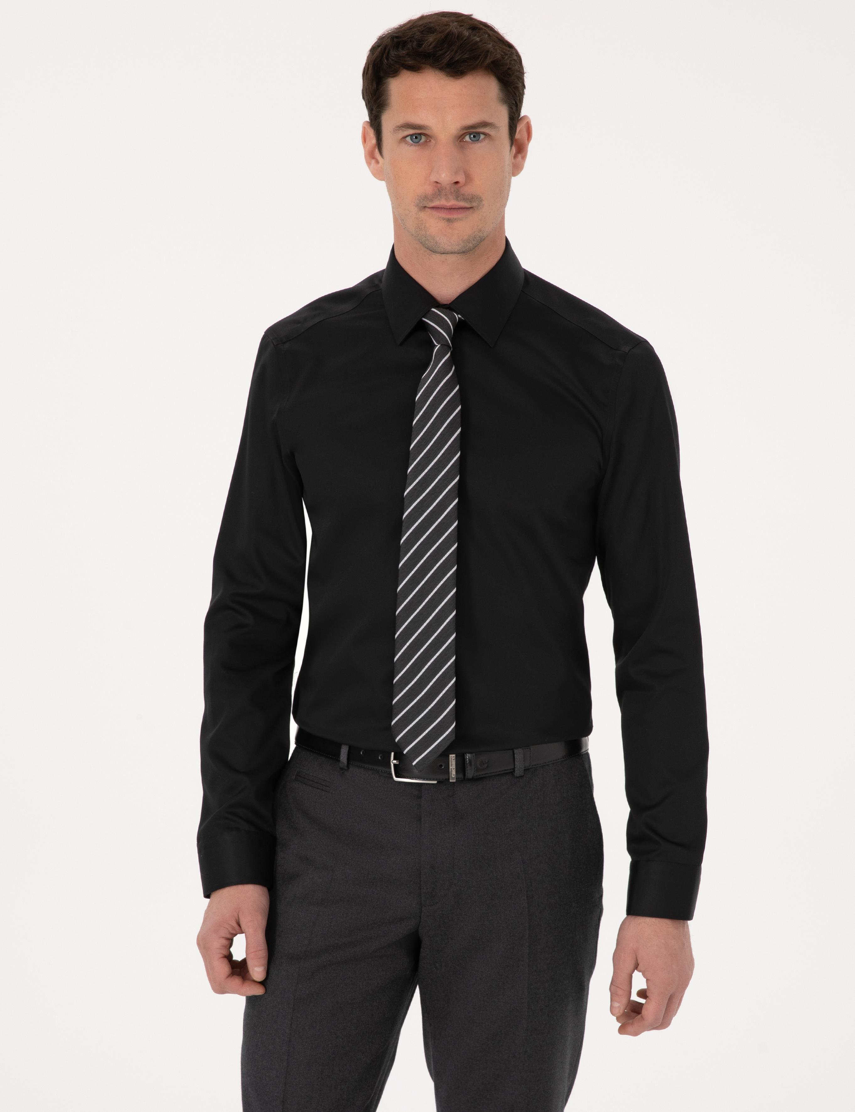 Siyah Slim Fit %100 Pamuk Non Iron Kolay Ütülenebilir Klasik Gömlek - 50314613042