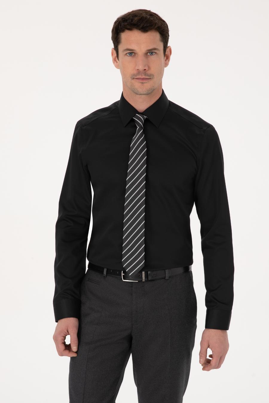 Siyah Slim Fit %100 Pamuk Non Iron Kolay Ütülenebilir Klasik Gömlek - 50314613042