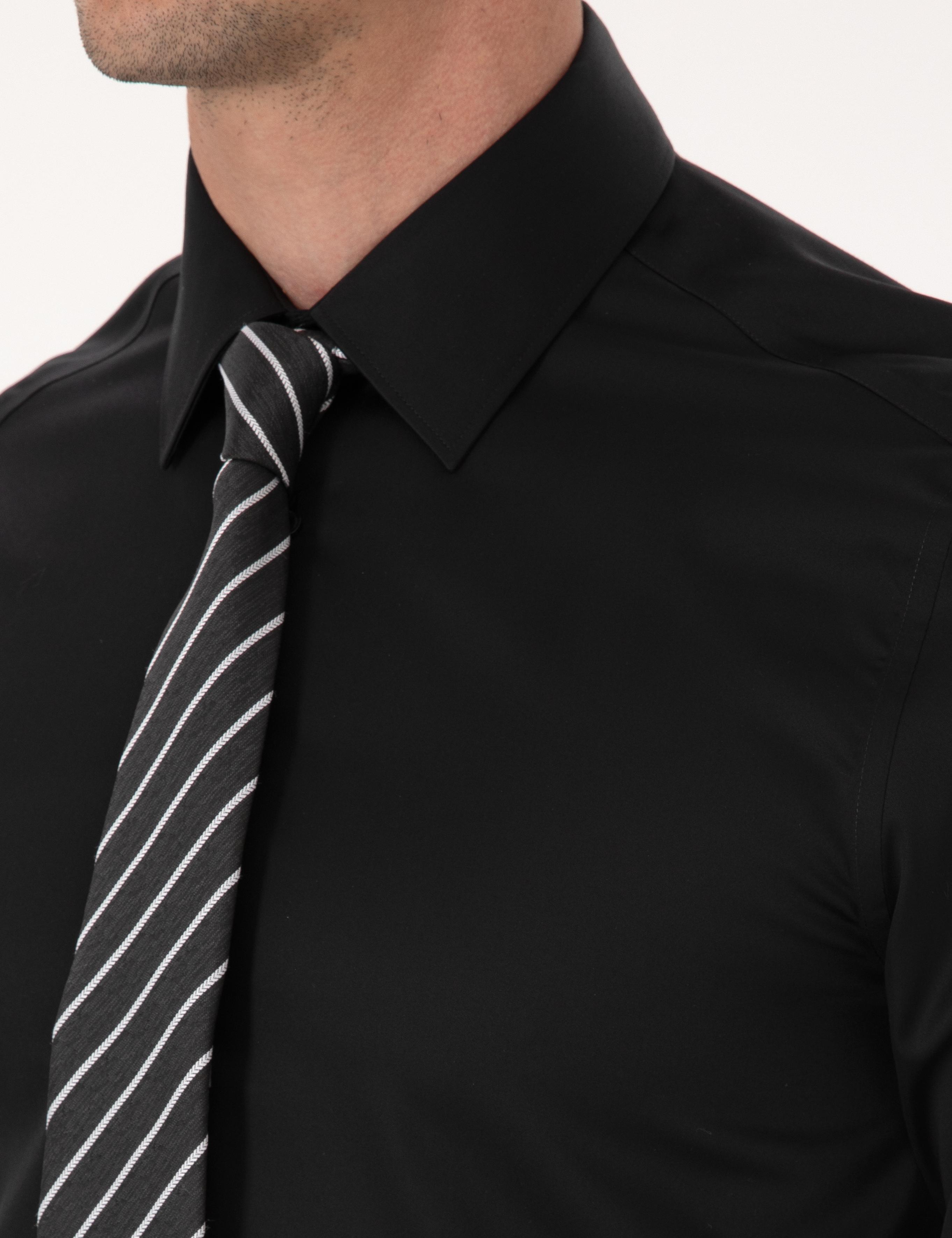 Siyah Slim Fit %100 Pamuk Non Iron Kolay Ütülenebilir Klasik Gömlek - 50314613042