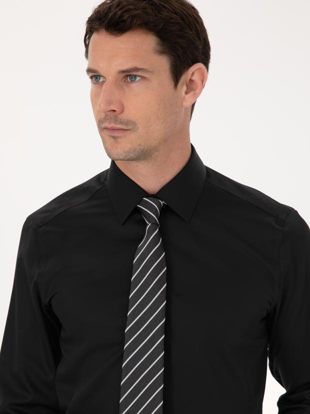 Siyah Slim Fit %100 Pamuk Non Iron Kolay Ütülenebilir Klasik Gömlek