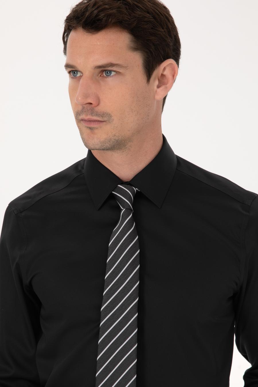 Siyah Slim Fit %100 Pamuk Non Iron Kolay Ütülenebilir Klasik Gömlek - 50314613042