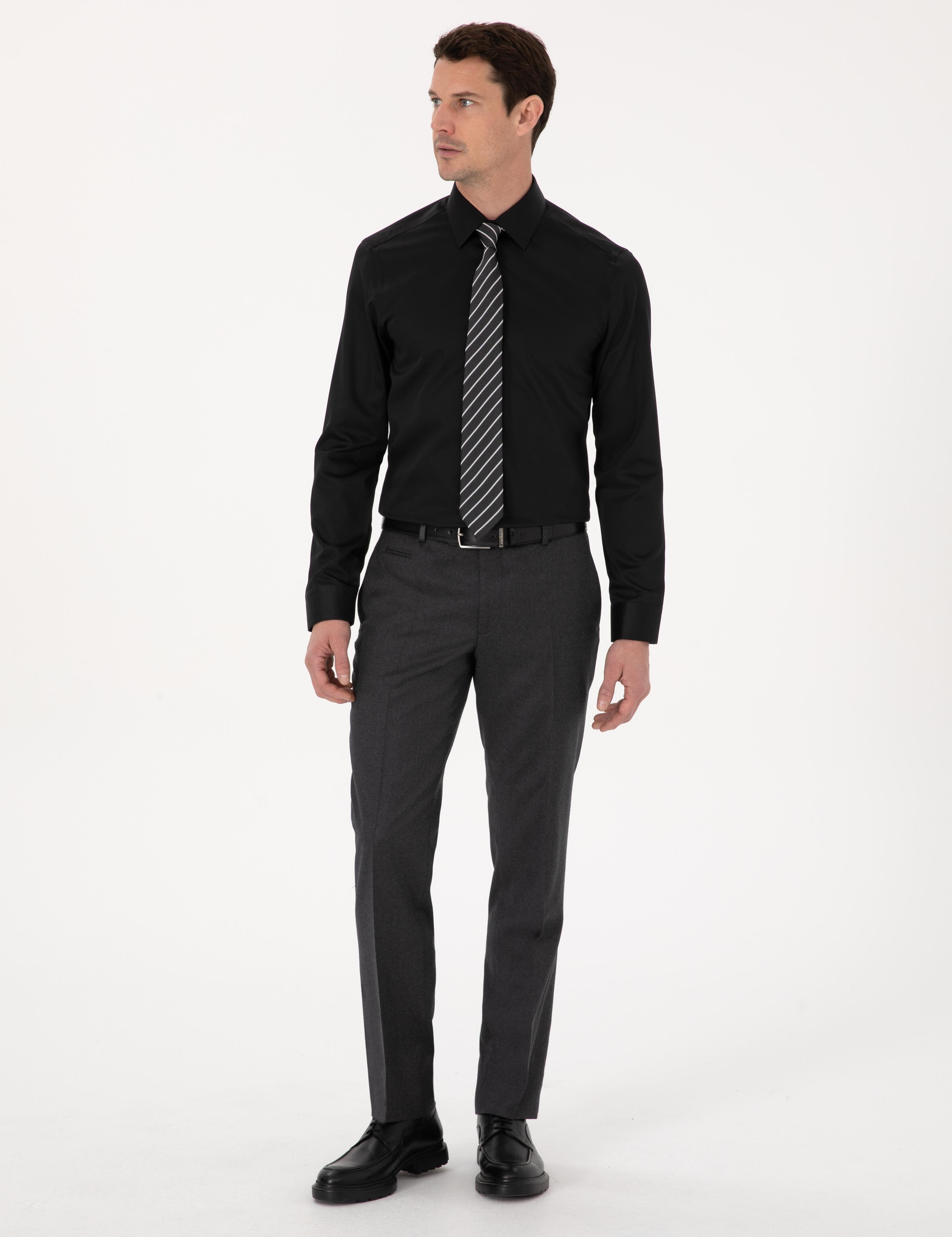 Siyah Slim Fit %100 Pamuk Non Iron Kolay Ütülenebilir Klasik Gömlek - 50314613042