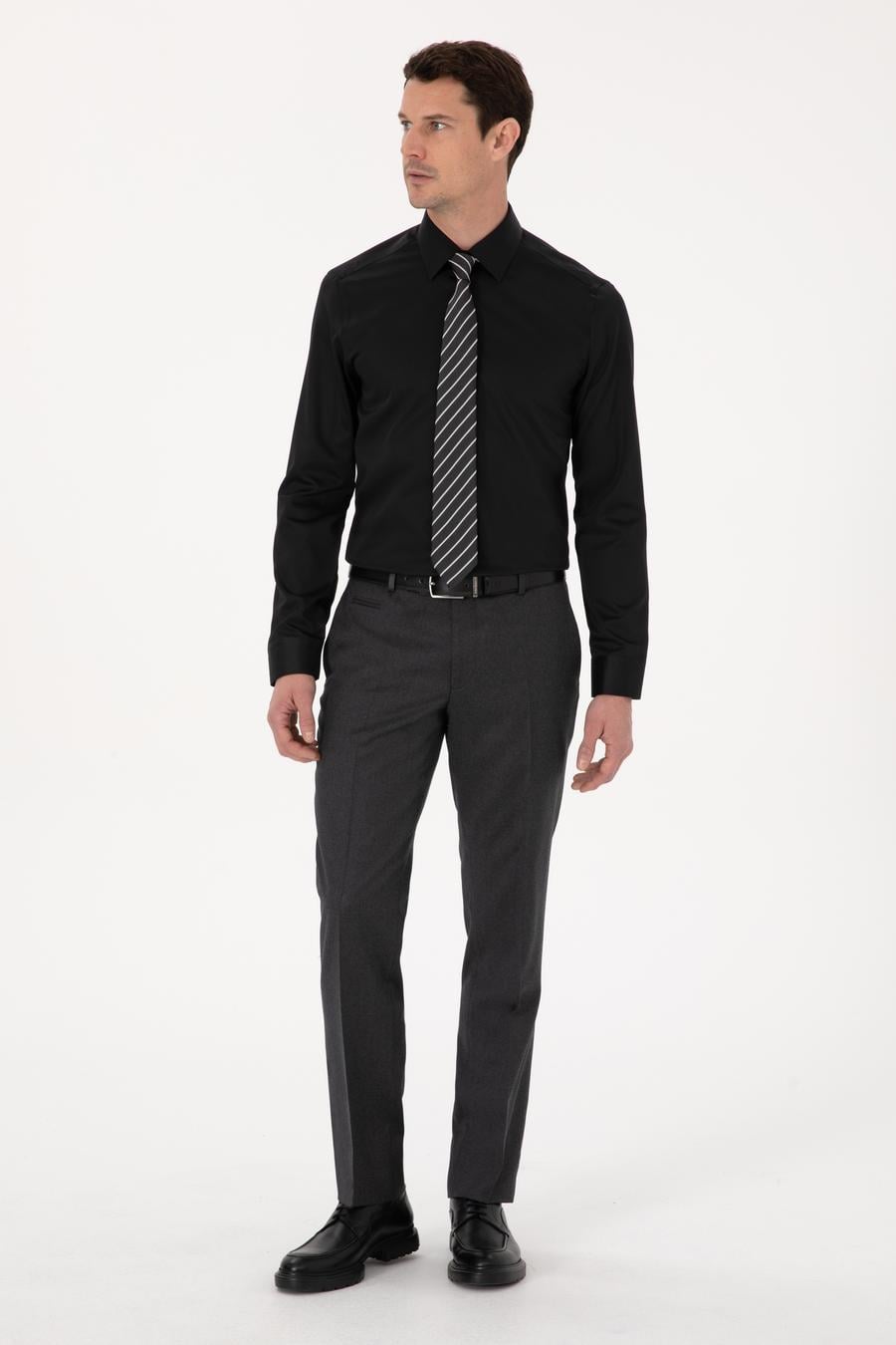 Siyah Slim Fit %100 Pamuk Non Iron Kolay Ütülenebilir Klasik Gömlek - 50314613042
